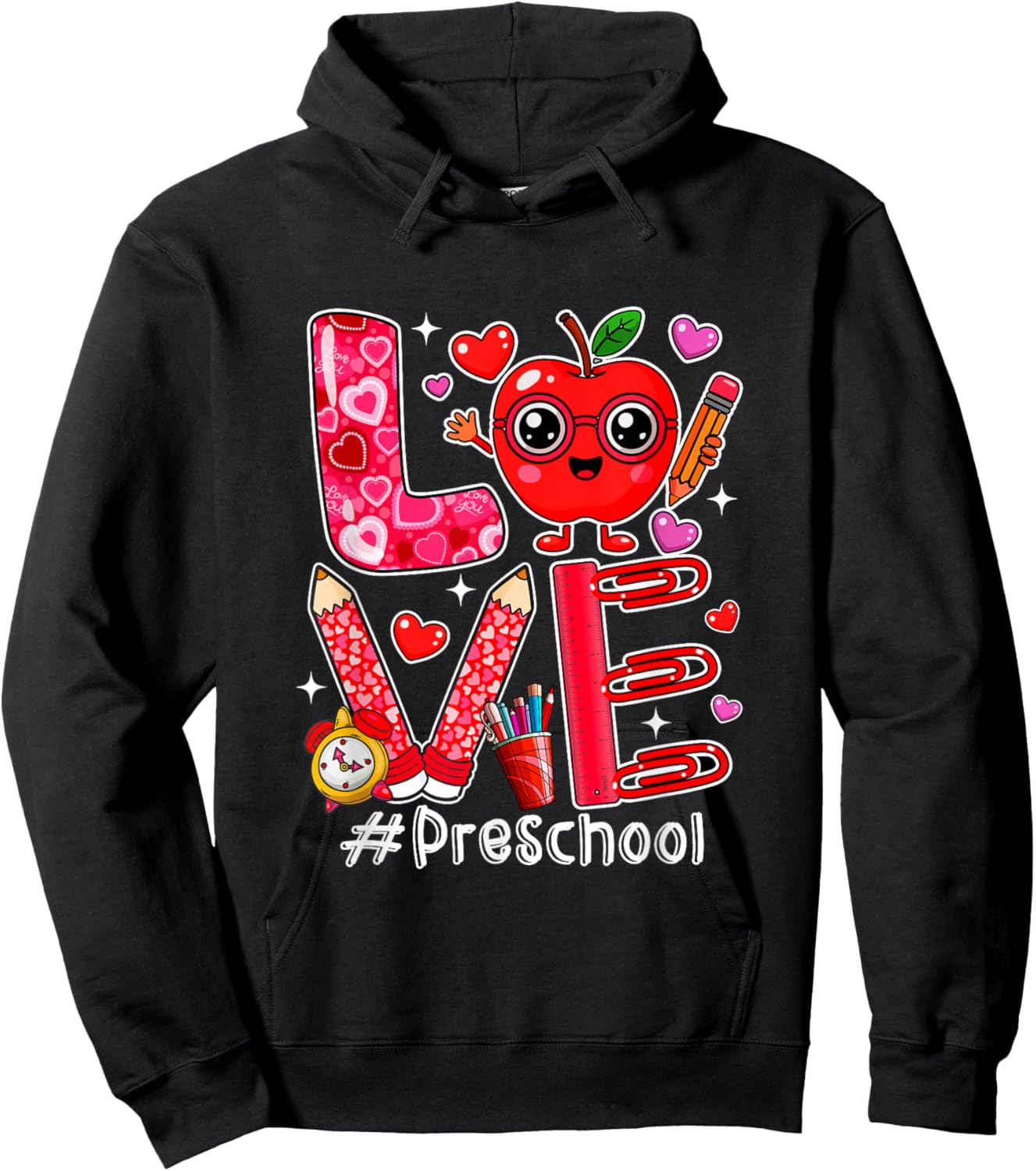 Love Preschool Cute Hearts Valentine's Day Students Teacher Hoodie - Hoodie | Black