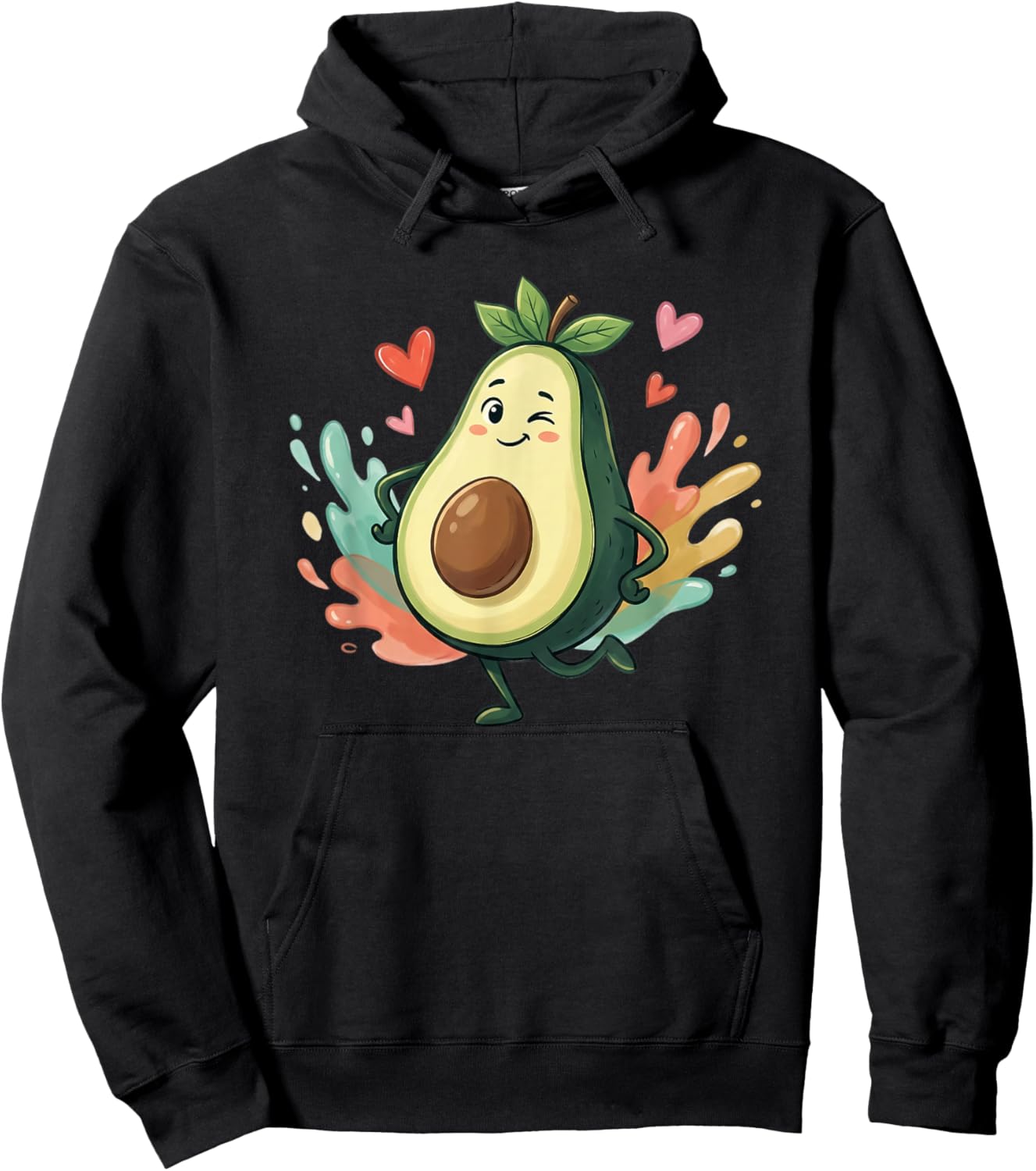 Cute Kawaii Avocado Walking with Hearts Around Hoodie - Hoodie | Black