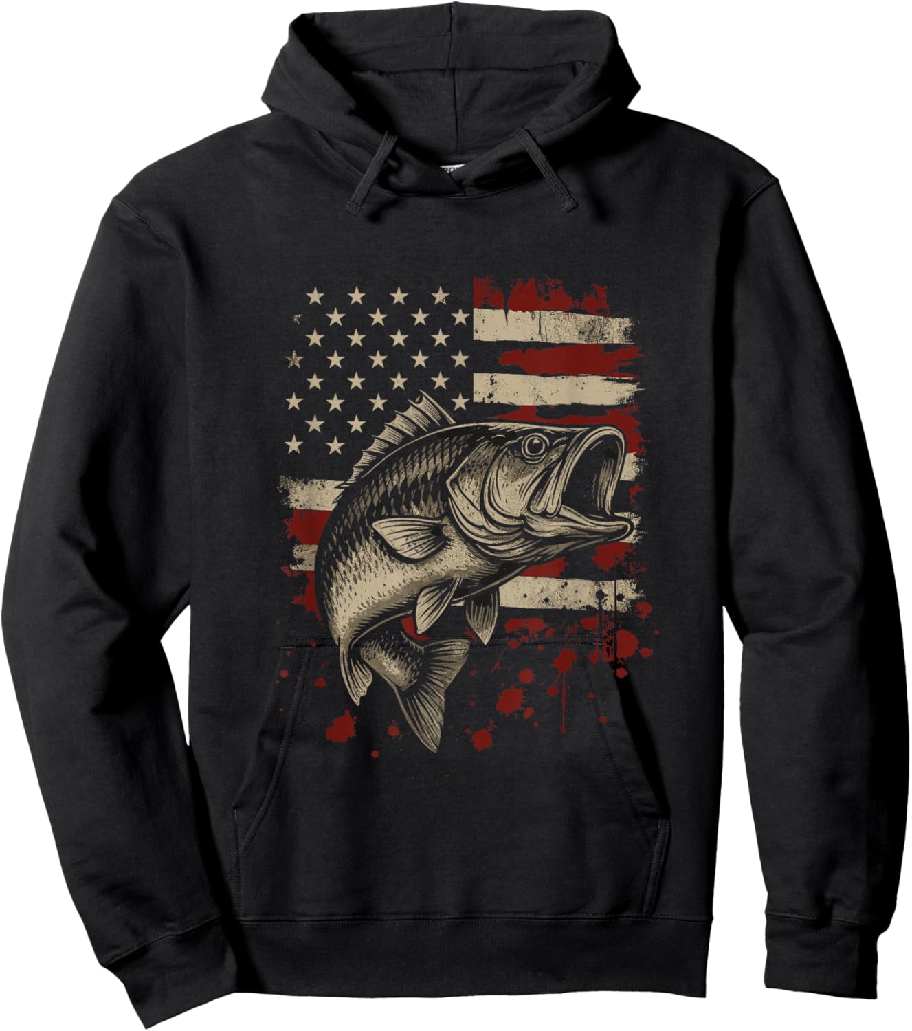 Fish Fishing USA Flag Men Women Fisherman Hoodie - Hoodie | Black