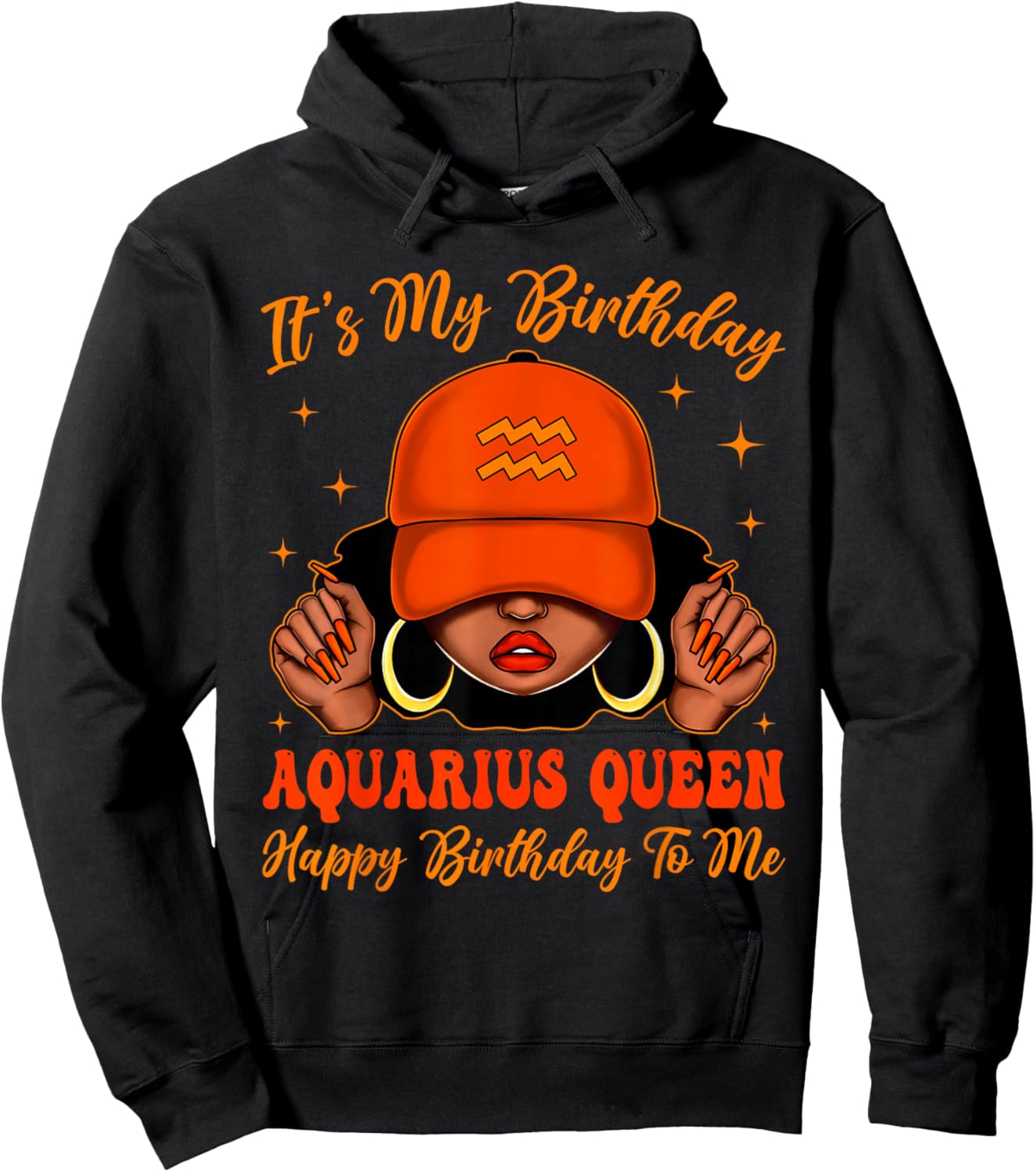 Aquarius Girl Black Woman with Cap It's My Birthday Queen Hoodie - Hoodie | Black