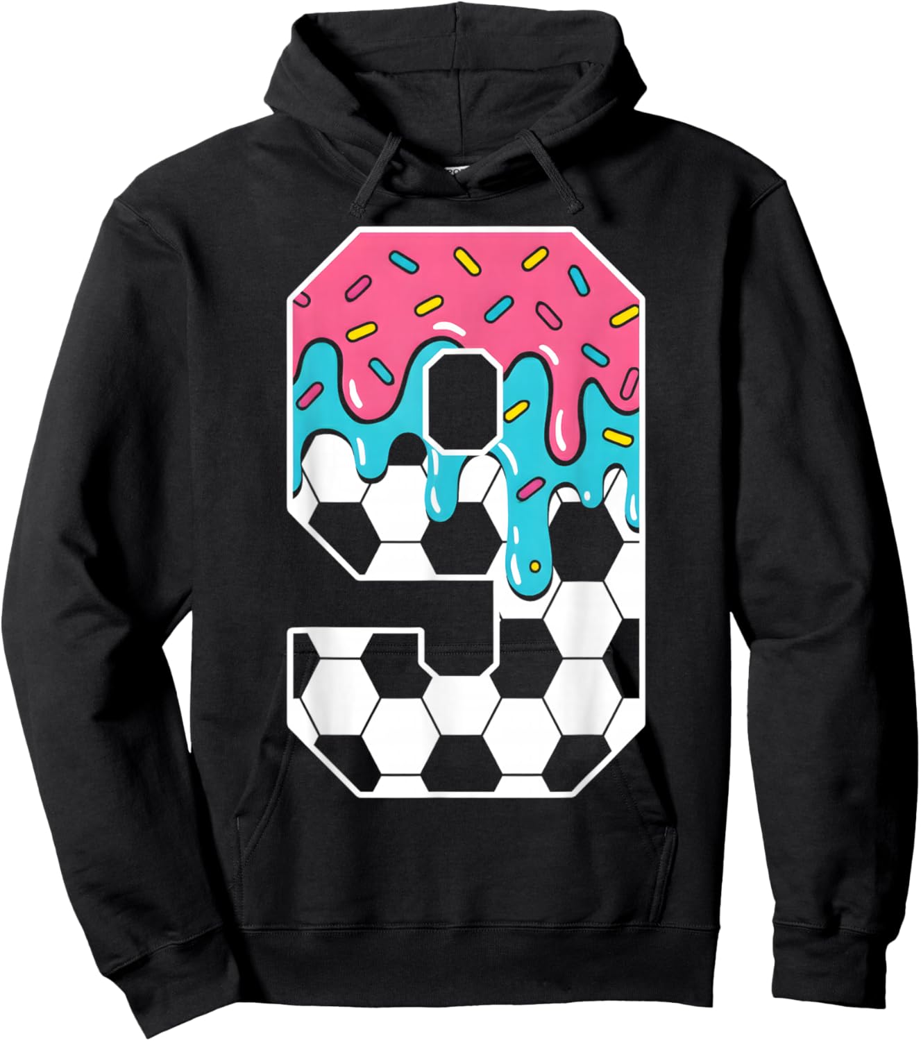 Soccer 9 Year Old Ice Cream Drip Youth 9th Birthday Boy 9 Hoodie - Hoodie | Black