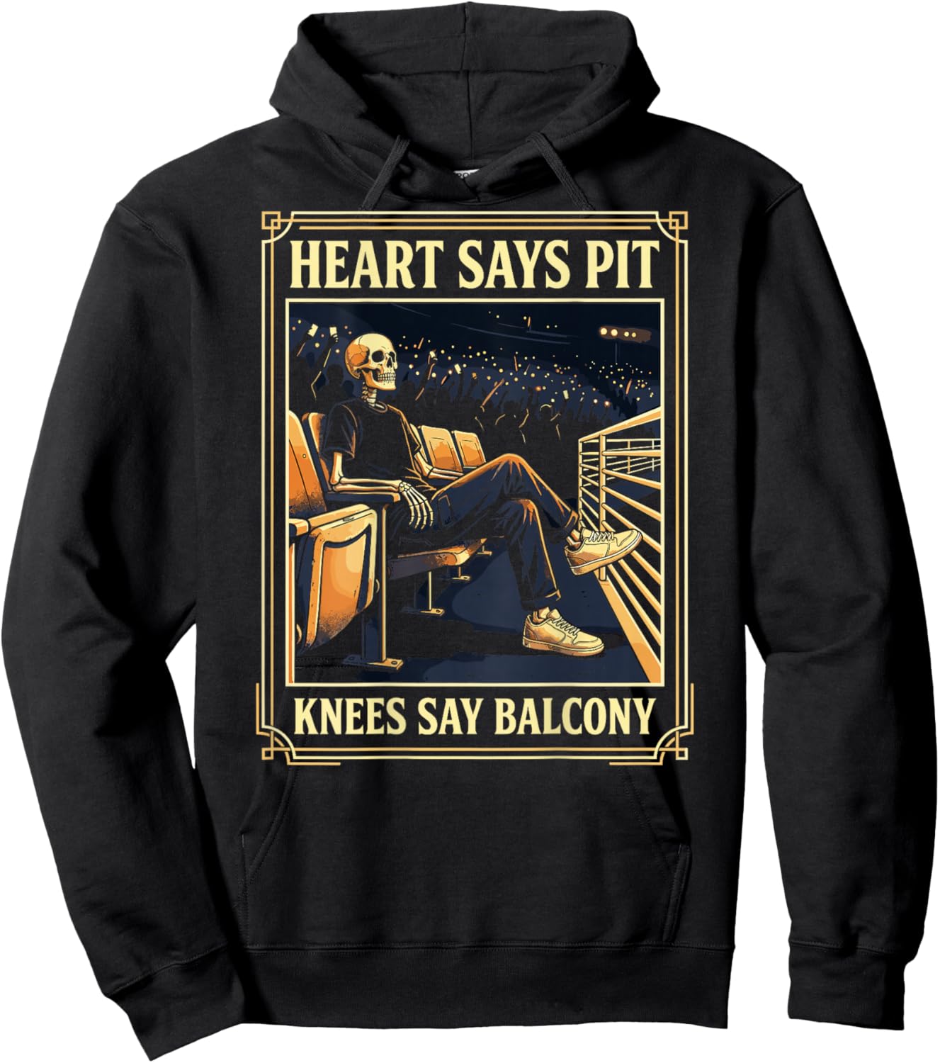 Heart Says Pit Knees Say Balcony Music Concert Lovers (Back) Hoodie - Hoodie | Black