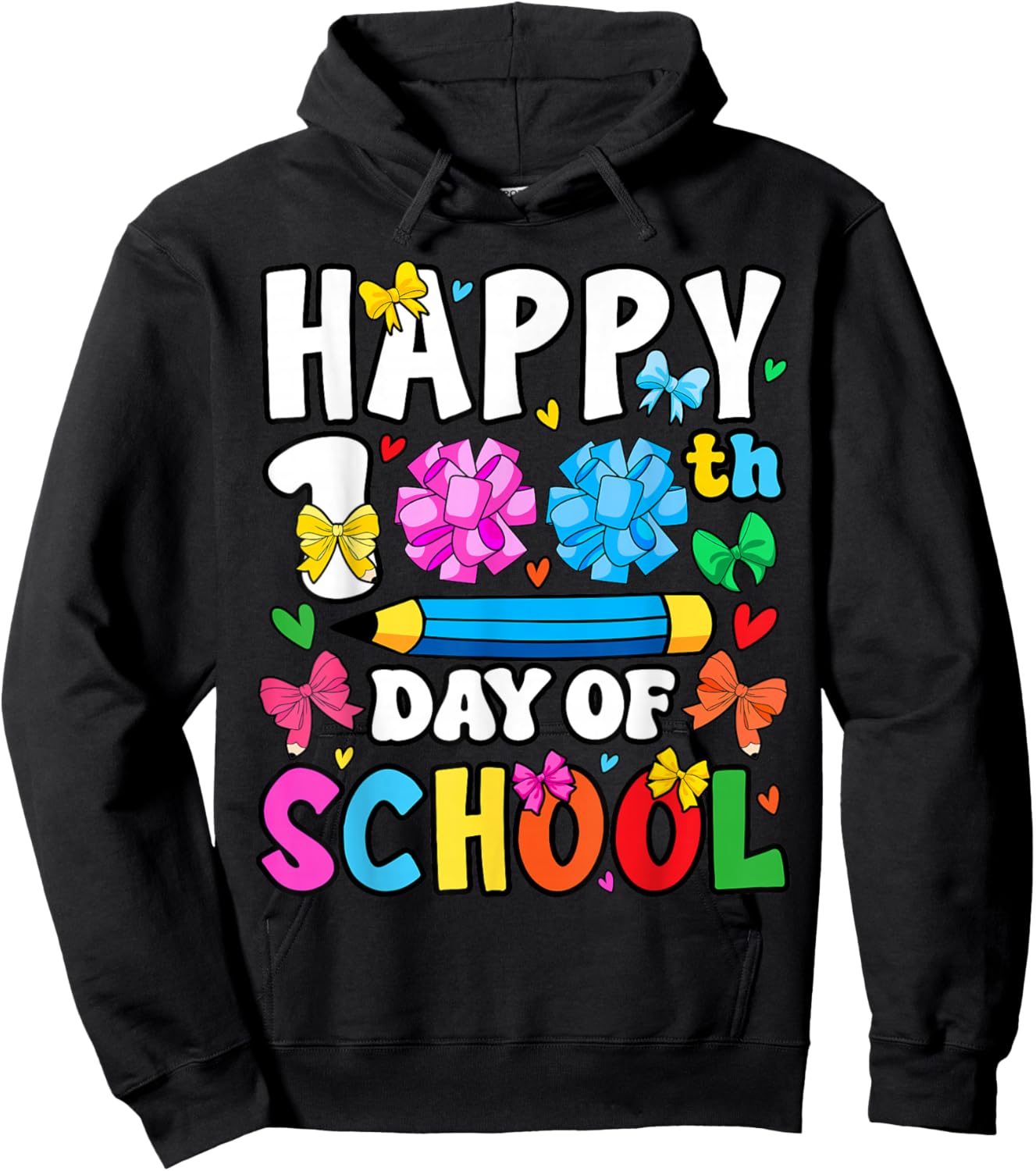 Happy 100th Day of School Coquette Bow 100 Days Girls Hoodie - Hoodie | Black