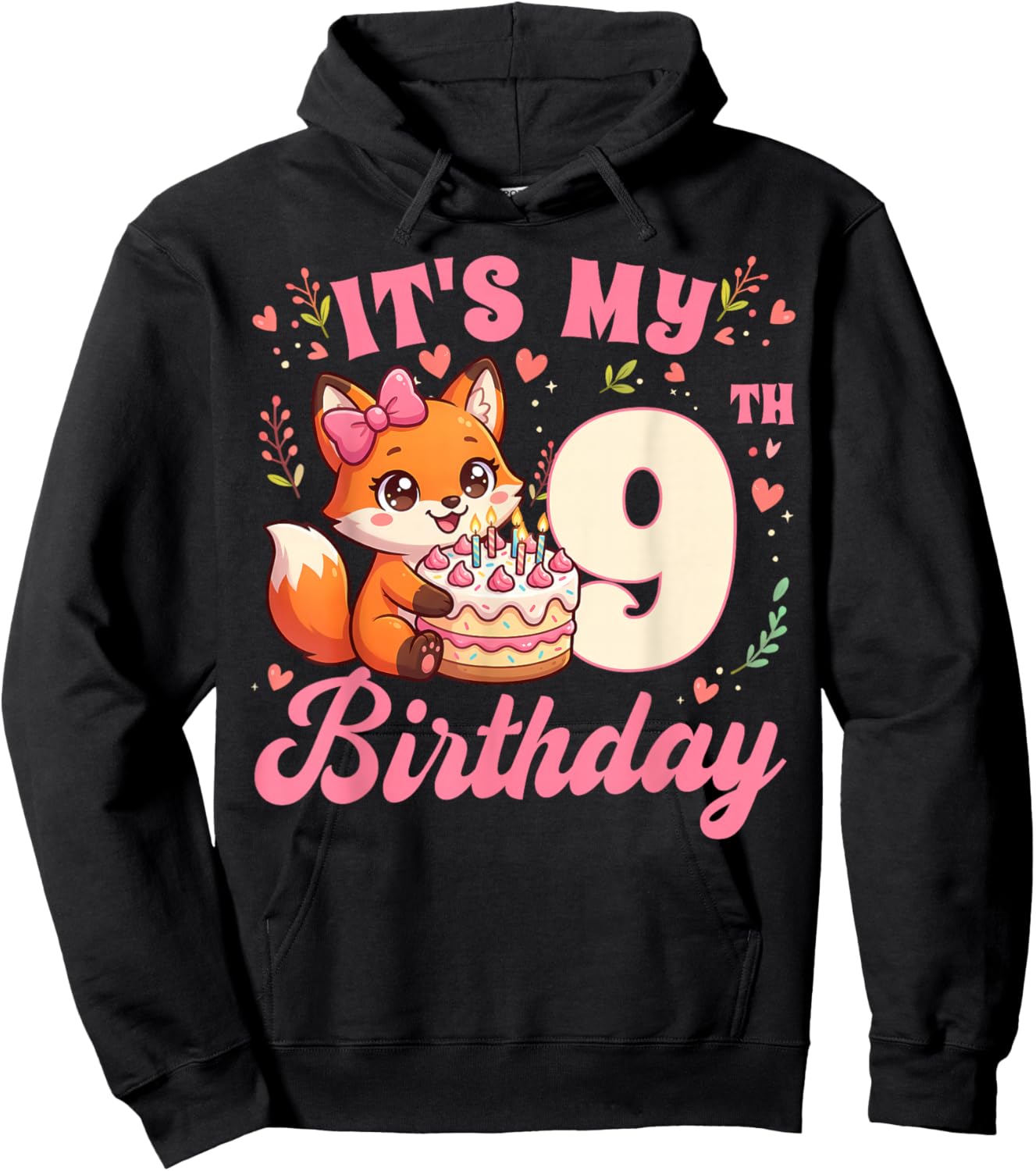 Fox Animal Lovers 9th Birthday Girl Fox B-Day 9 Years Old Hoodie - Hoodie | Black