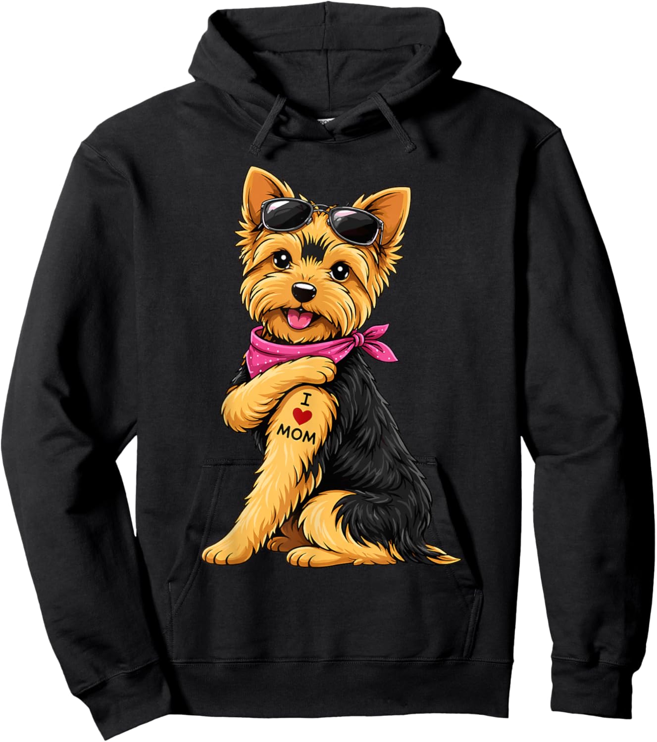 YorkieTattooed Yorkshire Terrier I Love Mom Dog Lover Hoodie - Hoodie | Black
