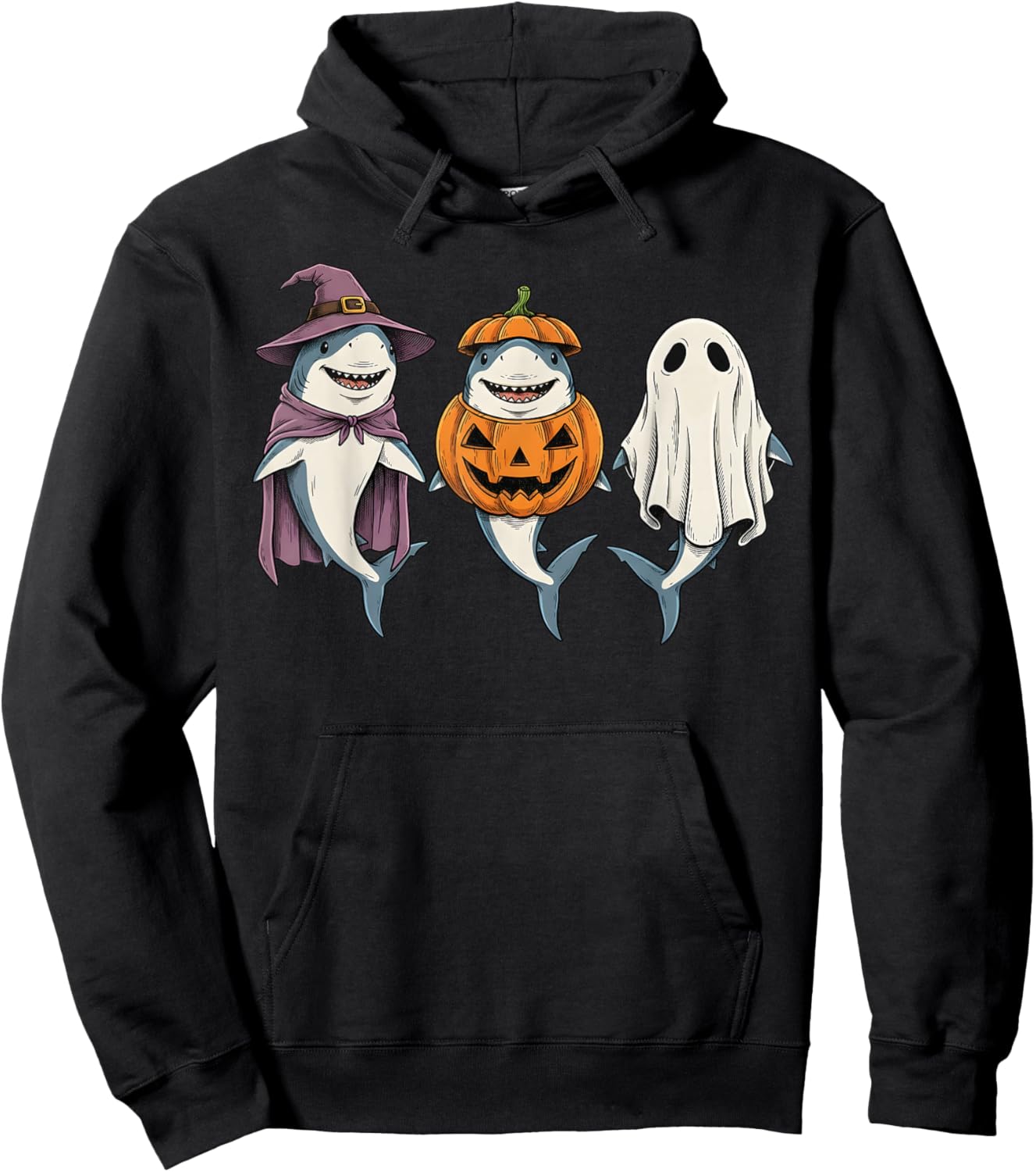 Spooky Ghost Shark Lover Pumpkin Halloween Hoodie - Hoodie | Black