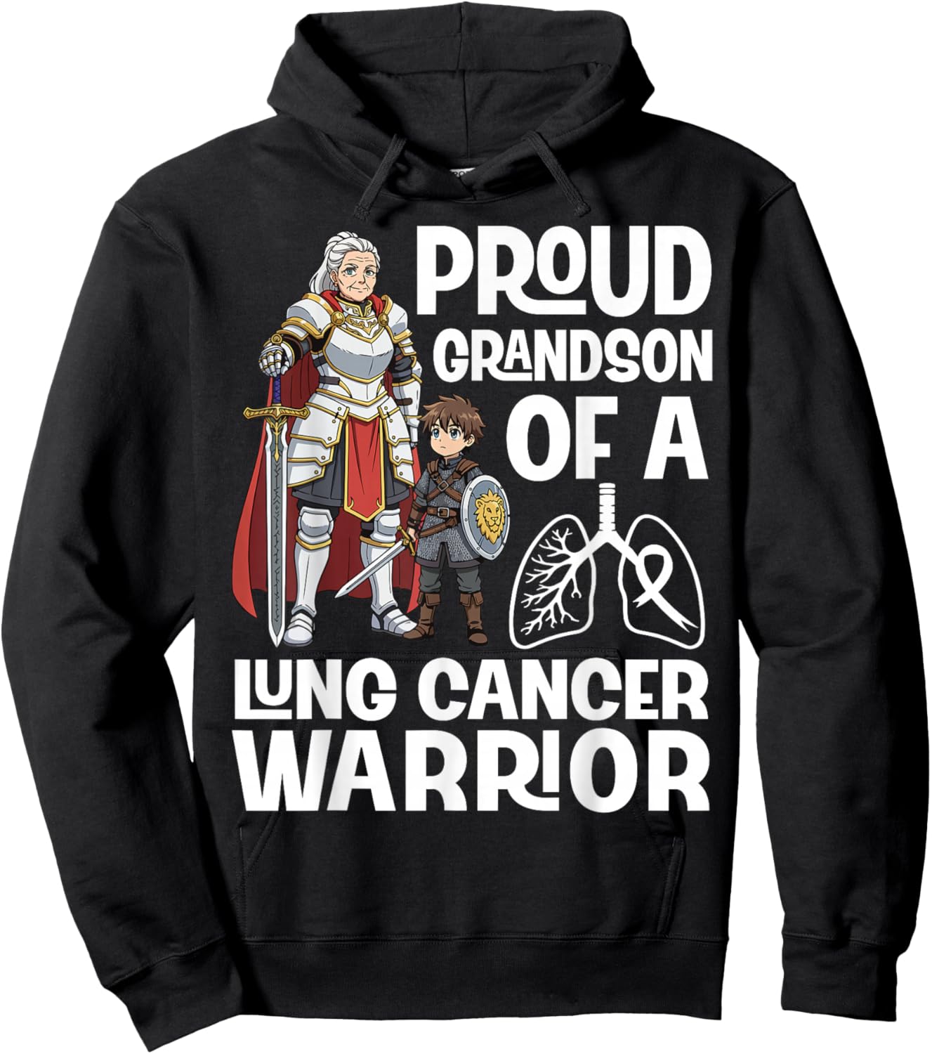 Proud Grandson of A Lung Cancer Warrior Awareness Grandma Hoodie - Hoodie | Black