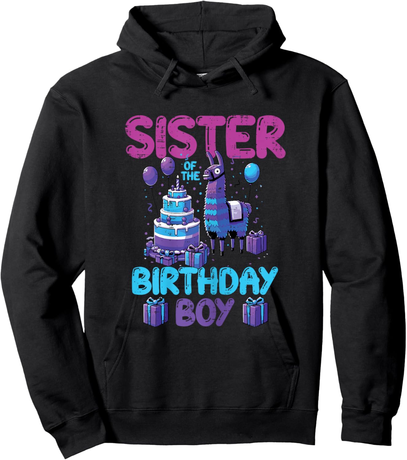 Sister of Birthday Boy Llama Pinata Bday Party Girls Kids Hoodie - Hoodie | Black