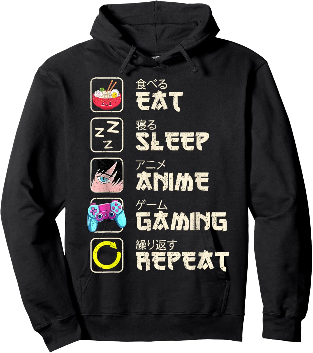 Eat Sleep Anime Gaming Repeat Gamer Men Teen Boy Gifts Anime Hoodie - Hoodie | Black