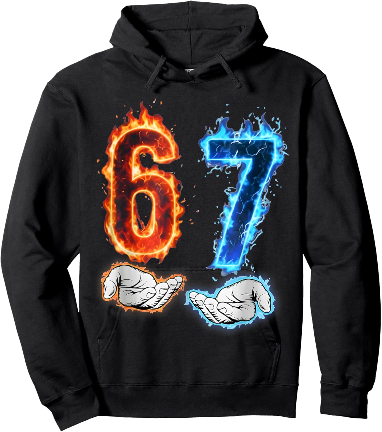 Funny Six Seven 67 Meme Hands Boys Kids Flames Fire Graphics Hoodie - Hoodie | Black