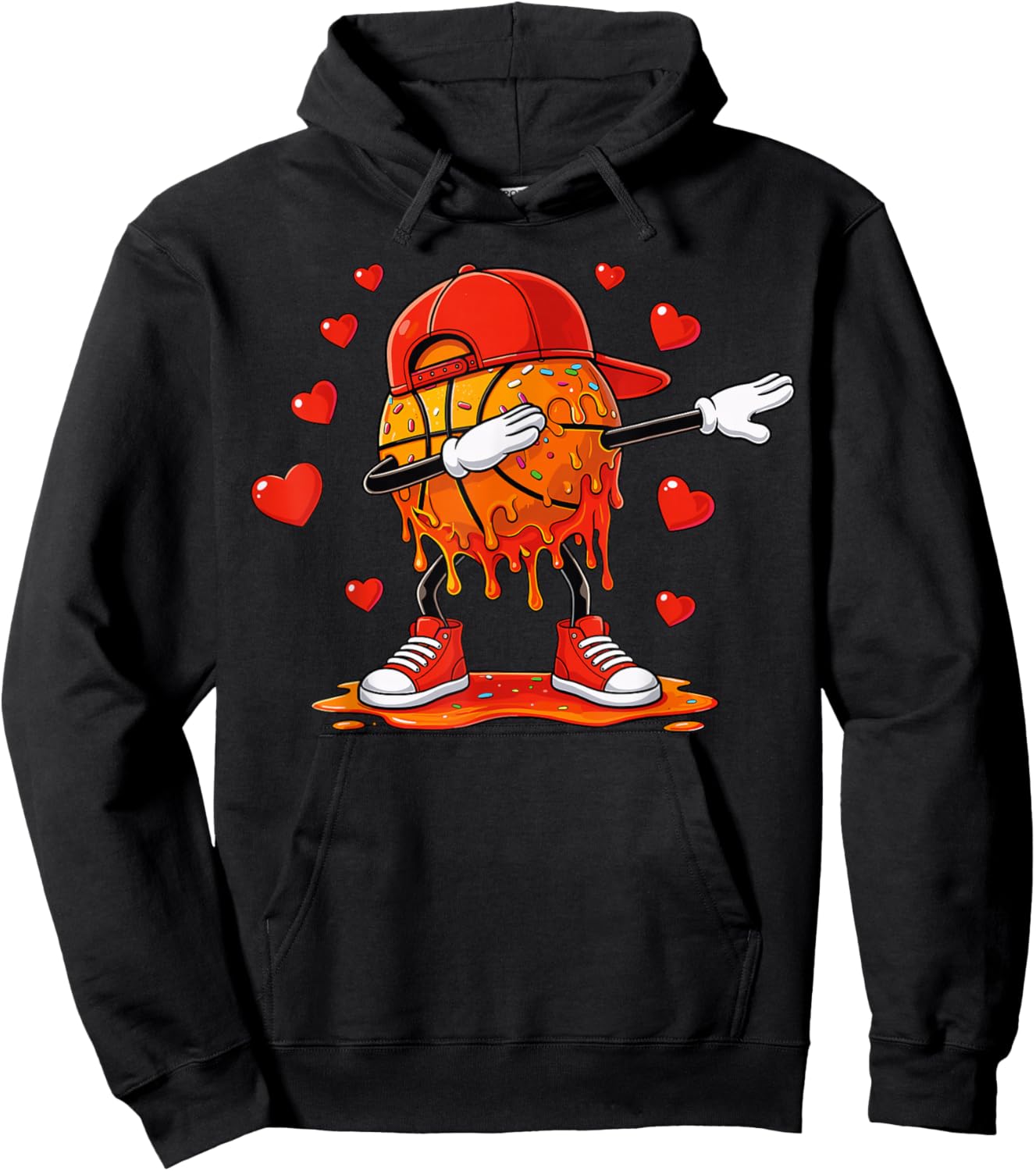 Valentine Basketball Drip for Boys Cute Heart Valentines Day Hoodie - Hoodie | Black
