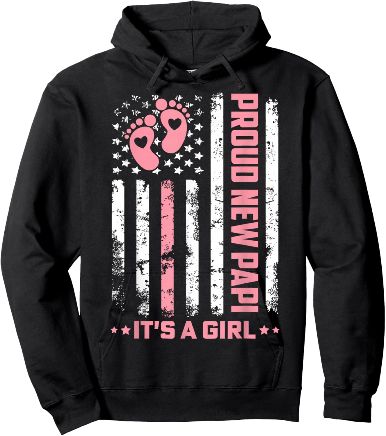 Proud New Papi Girl Baby First Fathers Day American Flag Hoodie - Hoodie | Black
