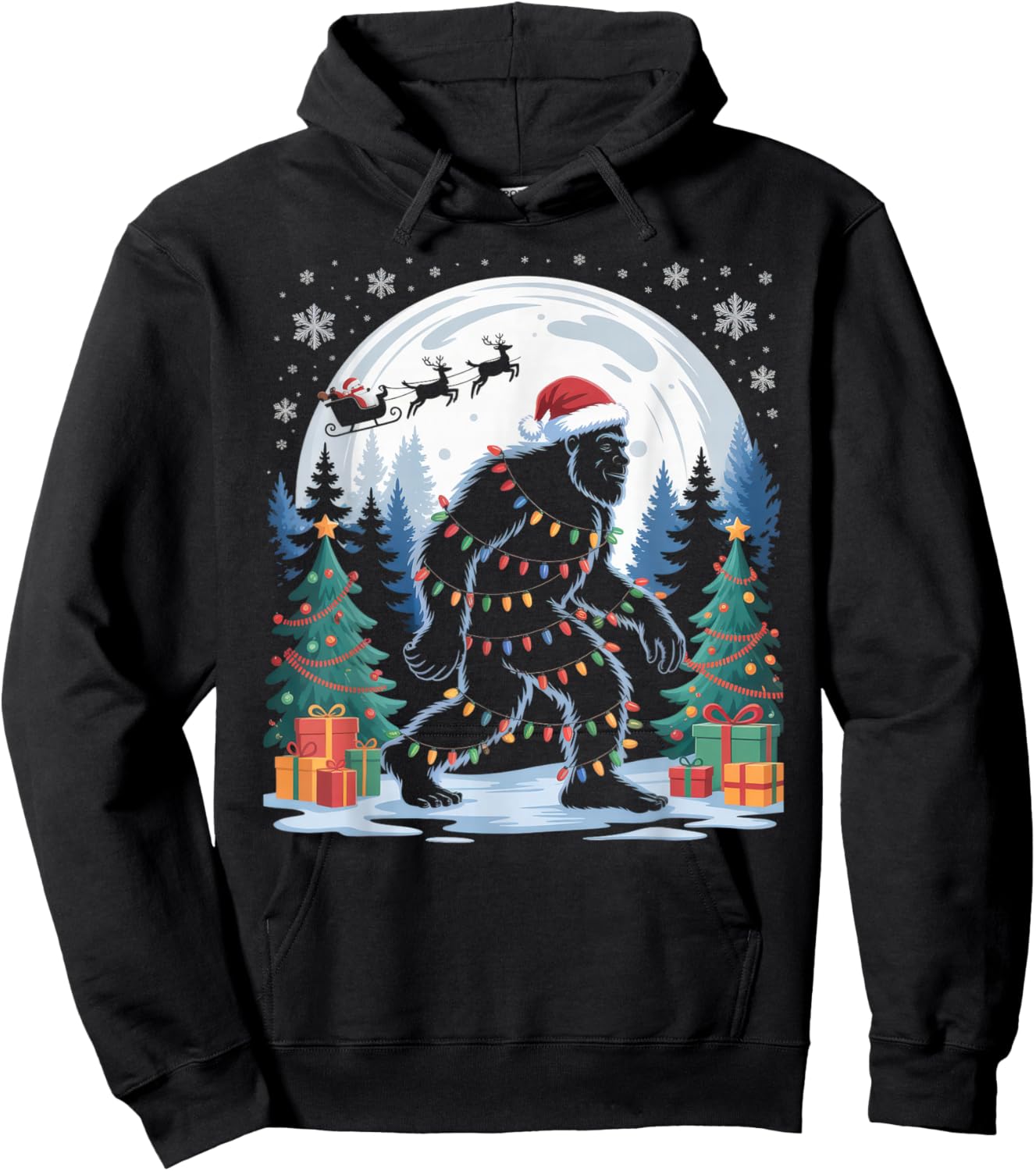 Santa Bigfoot Christmas Lights Funny Sasquatch Believe Hoodie - Hoodie | Black