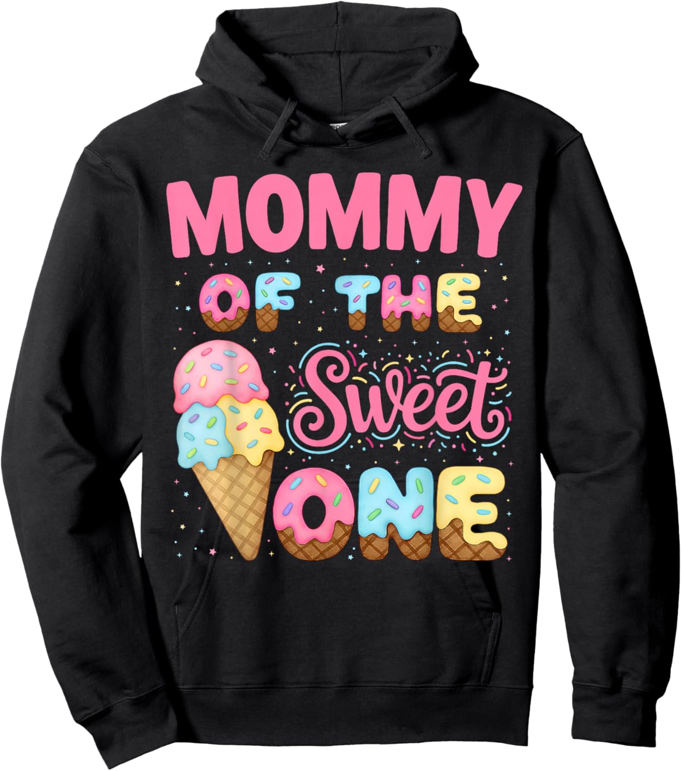 Mommy of The Sweet One Ice Cream Matching Birthday Family Hoodie - Hoodie | Black