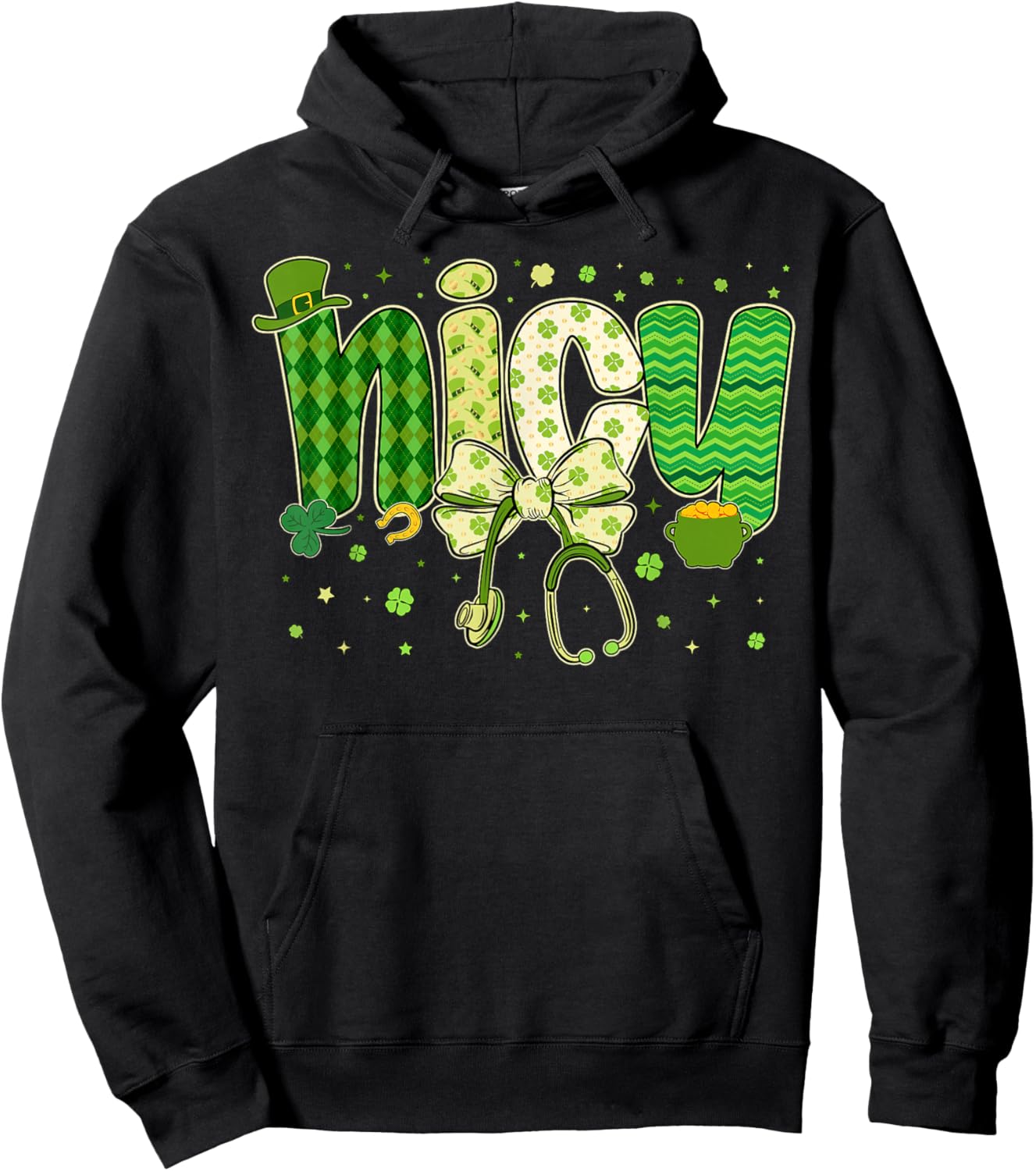 St Patricks NICU Nurse Neonatal Coquette Saint Patrick Hoodie - Hoodie | Black