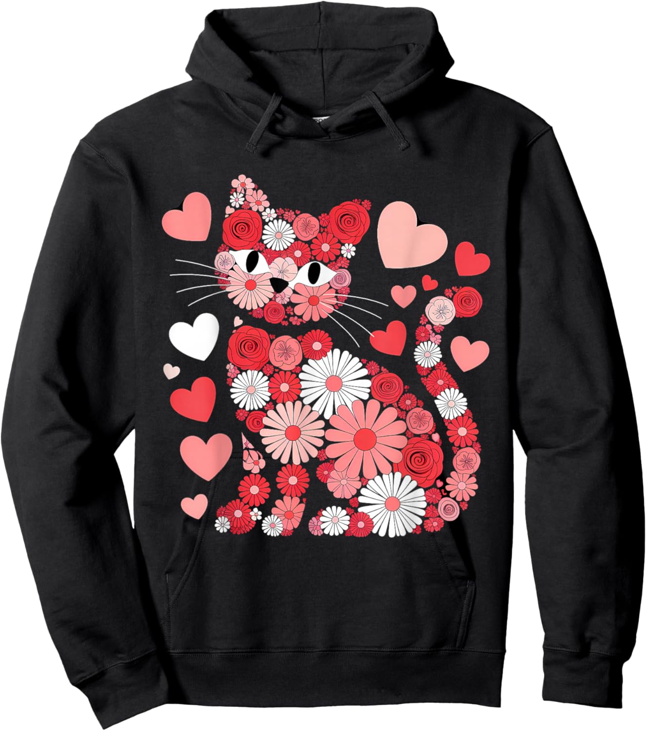Valentines Day Heart Love Cute Valentine Cat Lover Hoodie - Hoodie | Black