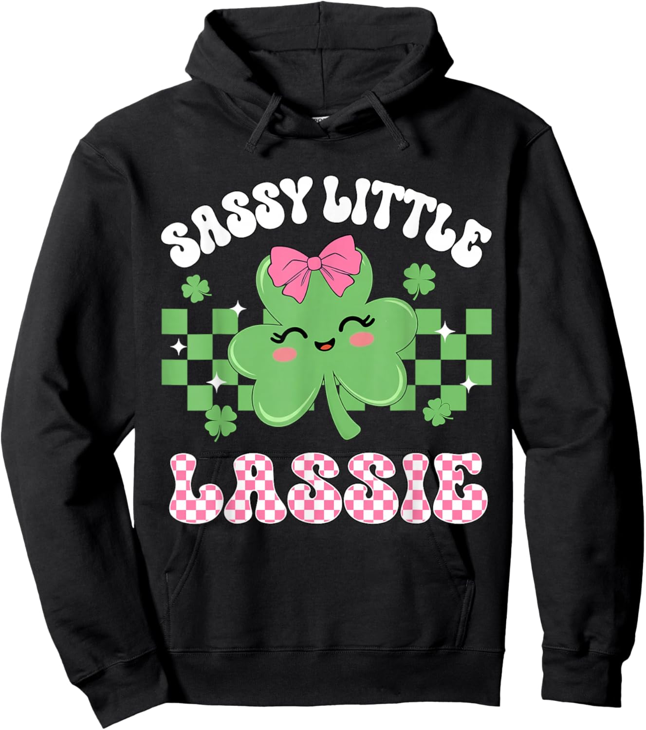St Patricks Day Shamrock Sassy Little Lassie Irish Girls Kid Hoodie - Hoodie | Black