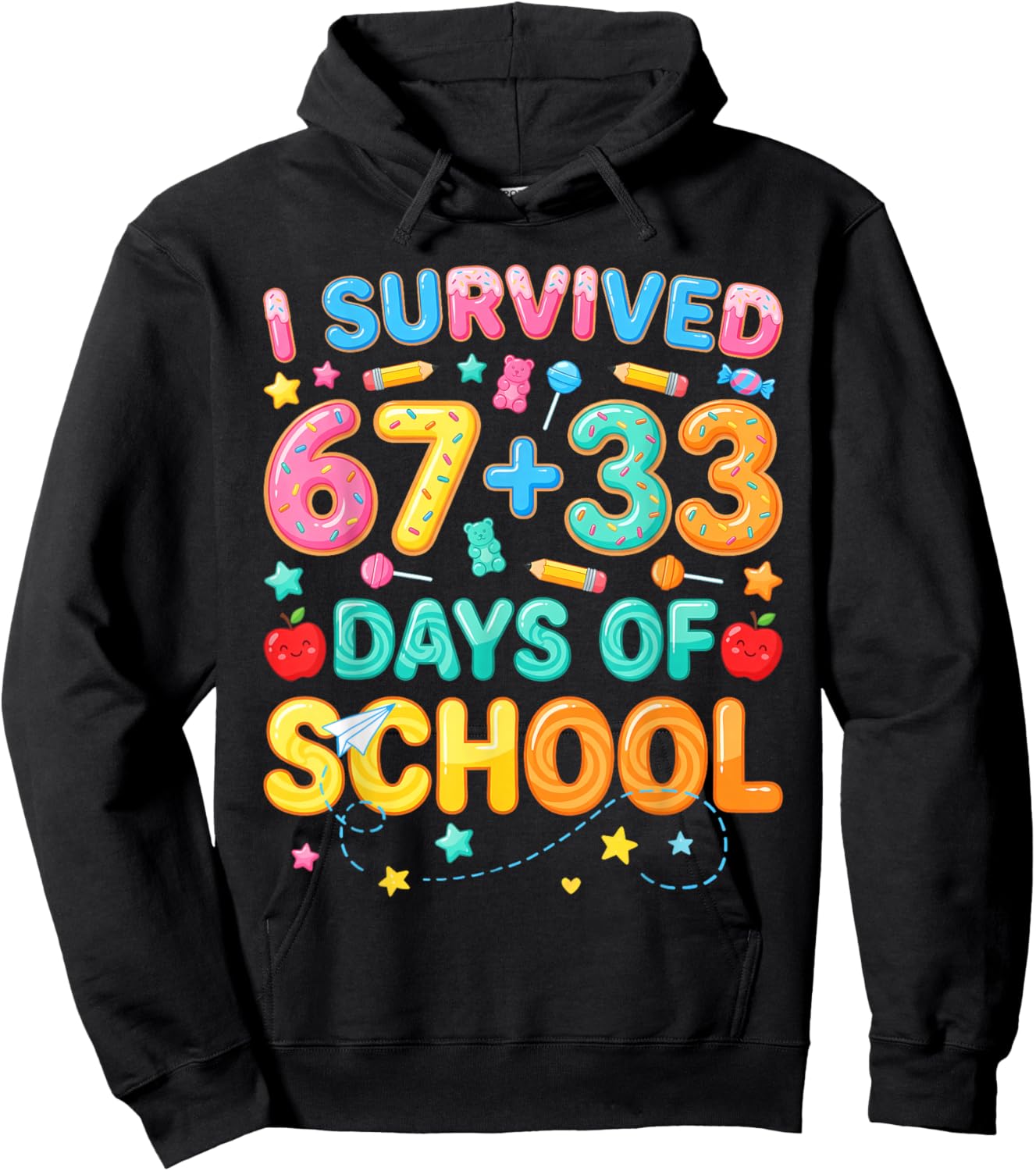 I Survived 67+33 Days of School 100 Days 6 7 Kids Boys Girls Hoodie - Hoodie | Black
