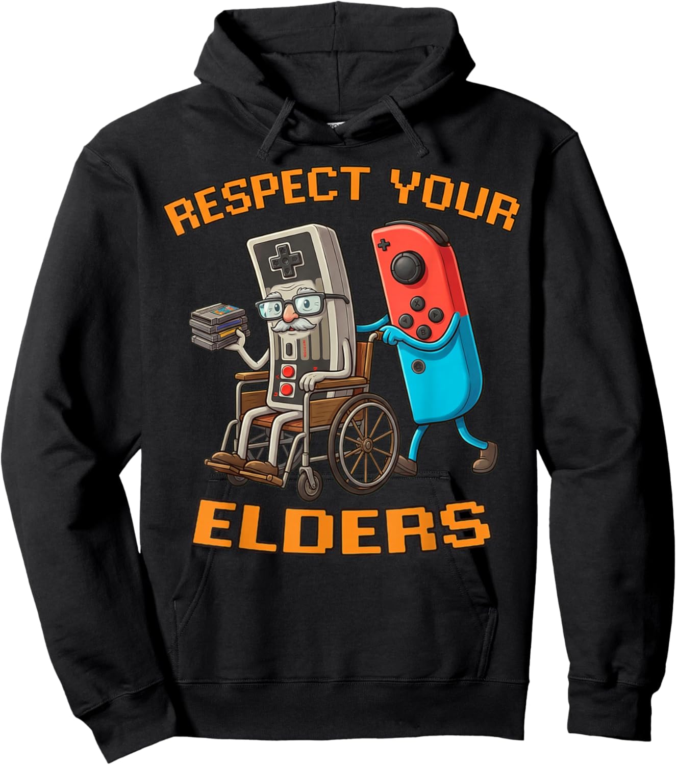Funny Retro Meme Respect Your Elders Gamer Video Game Hoodie - Hoodie | Black