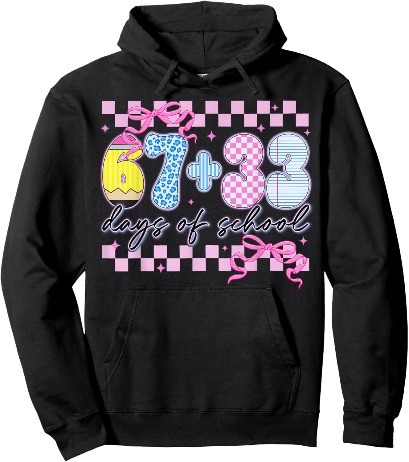 67 33 Days of School 100th Day Coquette Bow Girl Teacher Hoodie - Hoodie | Black