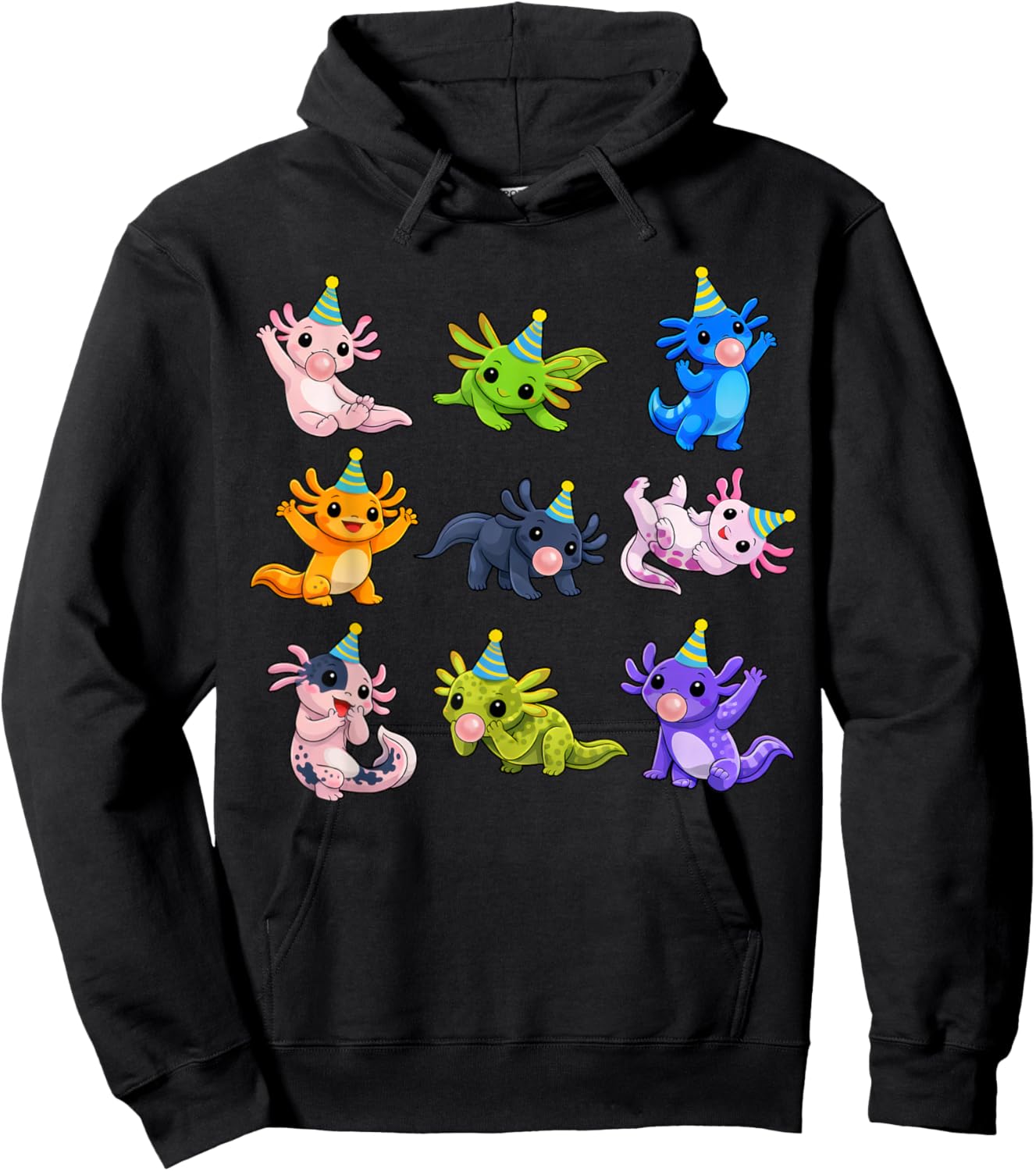 Cute Axolotl Birthday Party Funny Animals Birthday Boys Kids Hoodie - Hoodie | Black