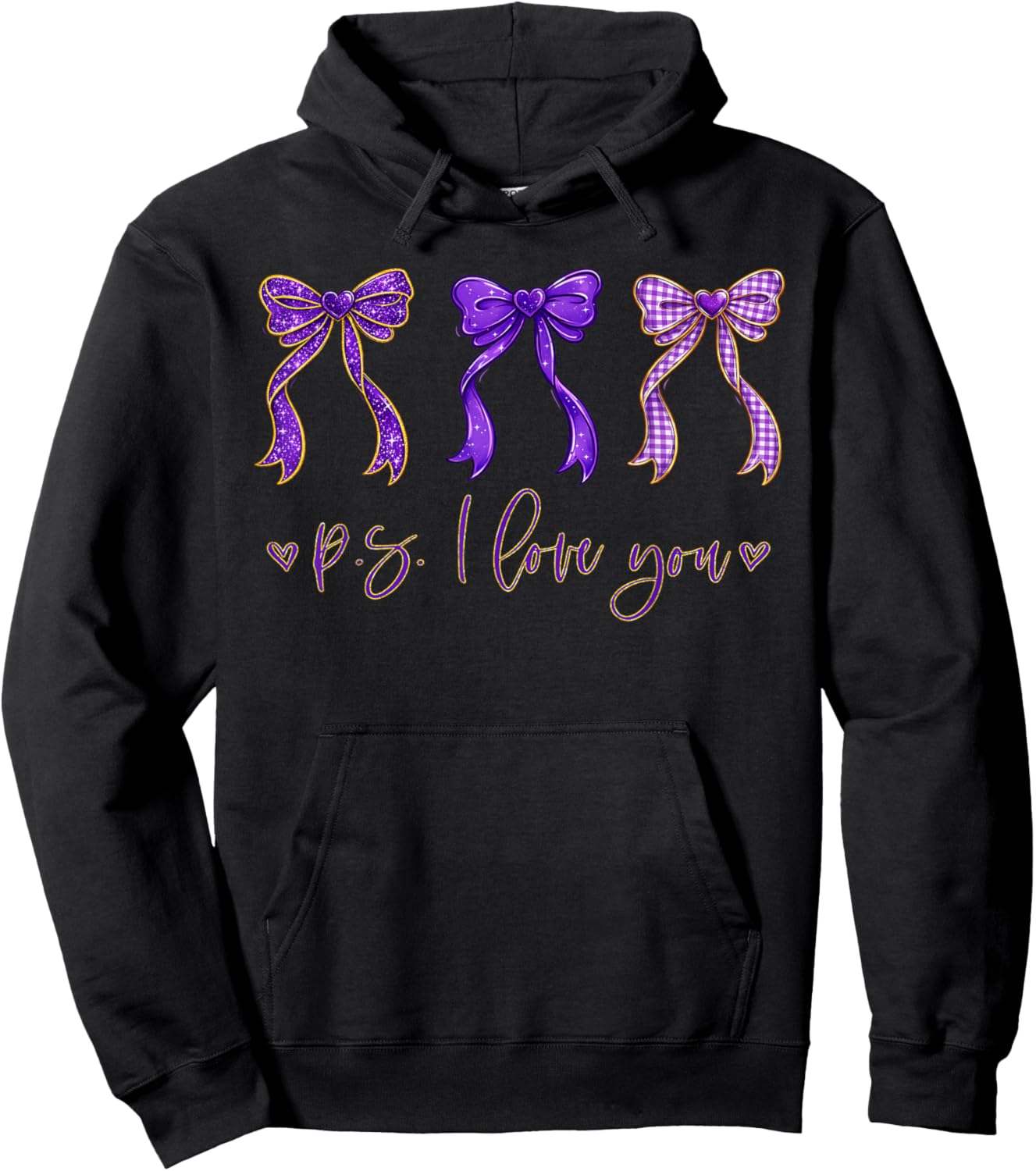 PS I Love You Day Valentine's Day Purple Heart Women Men Kid Hoodie - Hoodie | Black