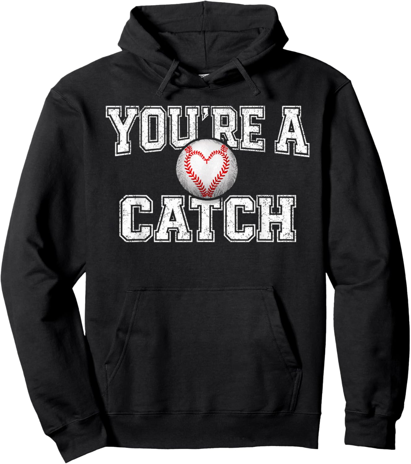 Funny You're A Catch Baseball Pun Heart Kids Boys Valentines Hoodie - Hoodie | Black