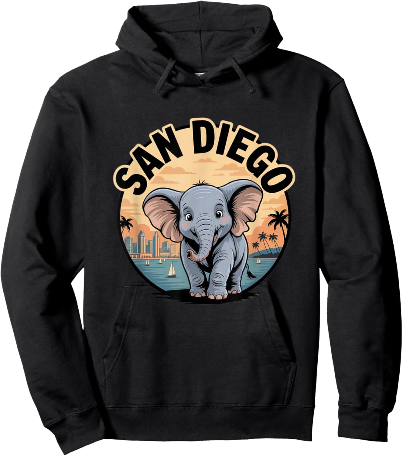 San Diego Elephant Cute Animal City Zoo Park Hoodie - Hoodie | Black