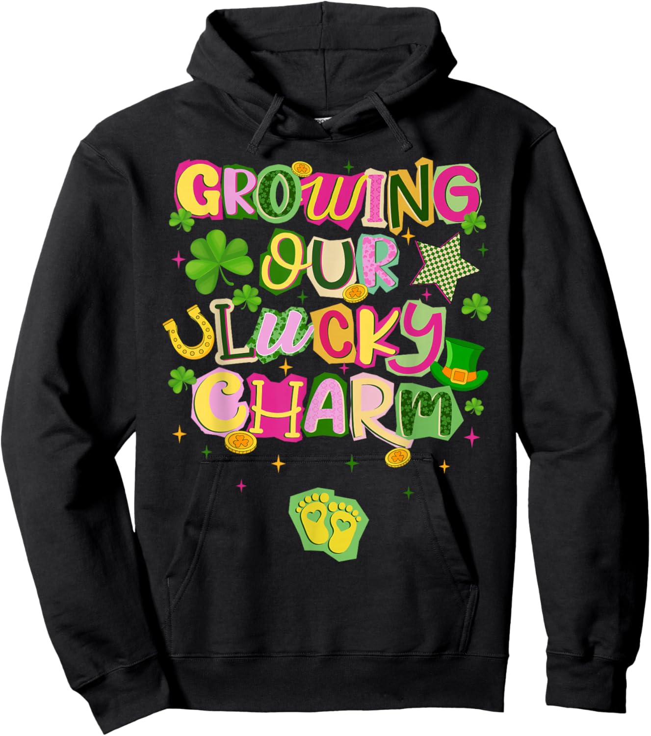 St Patricks Day Growing Our Lucky Charm Pregnancy Mom Hoodie - Hoodie | Black