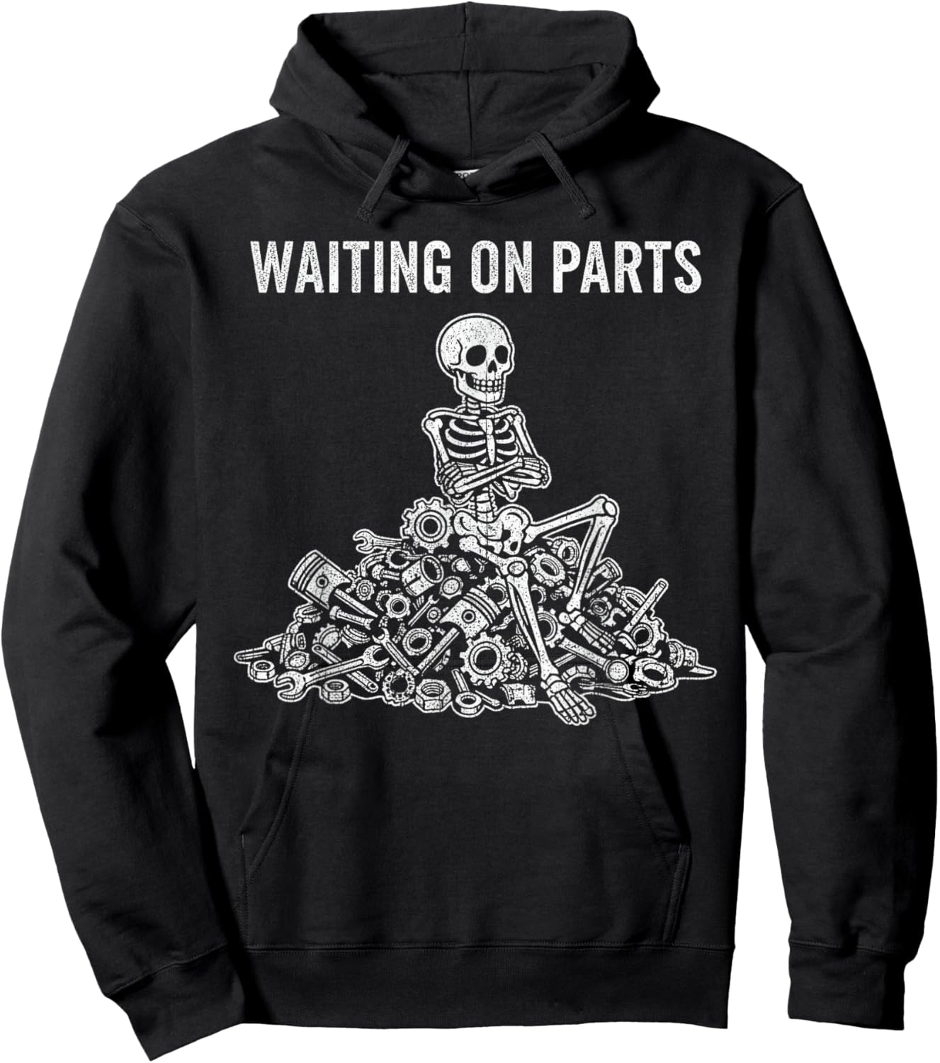 Waiting On Parts Funny Skeleton Auto Mechanic Technician Hoodie - Hoodie | Black