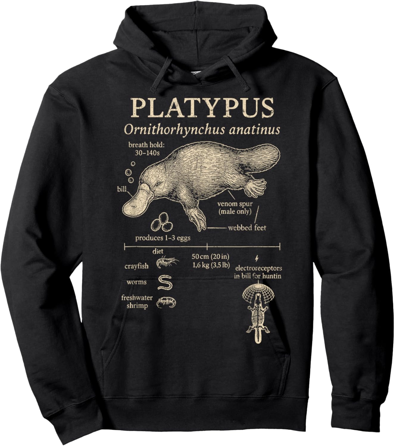Platypus Anatomy Duck Billed Platypus Australia Wildlife Hoodie - Hoodie | Black