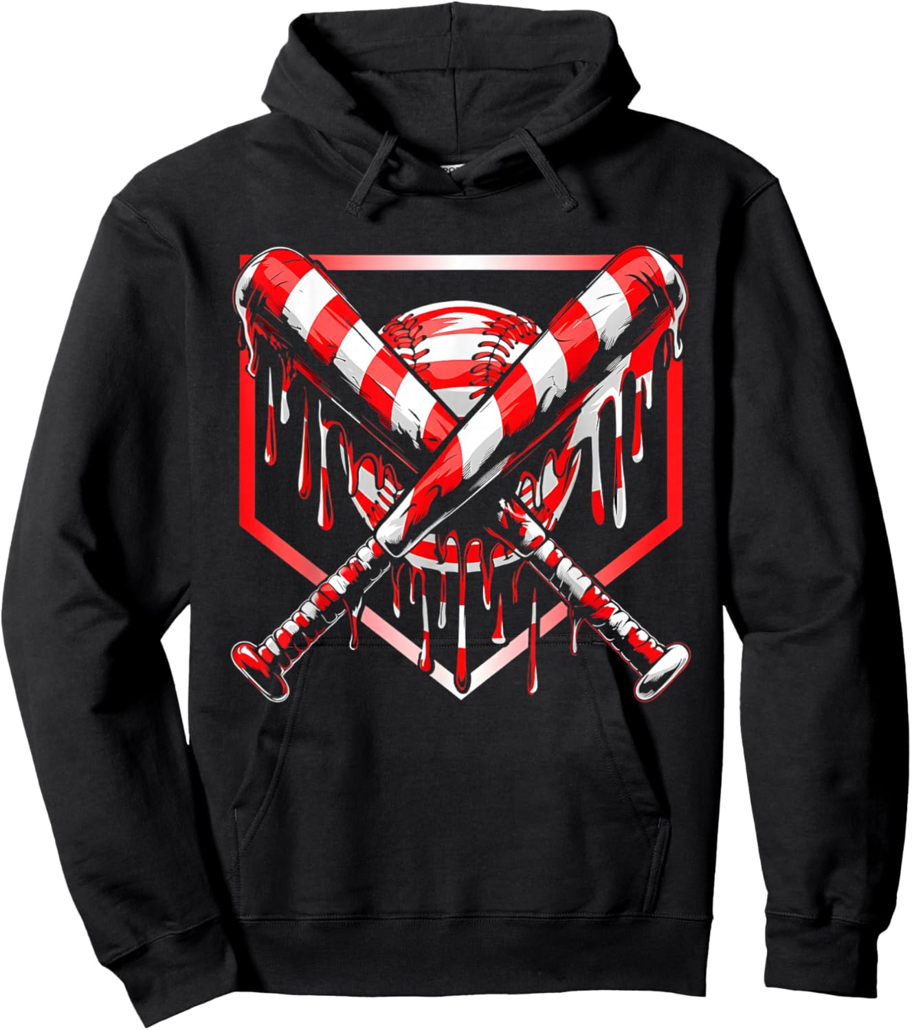 Baseball Candy Cane Christmas Baseball Ice Cream Drip Boys Hoodie - Hoodie | Black