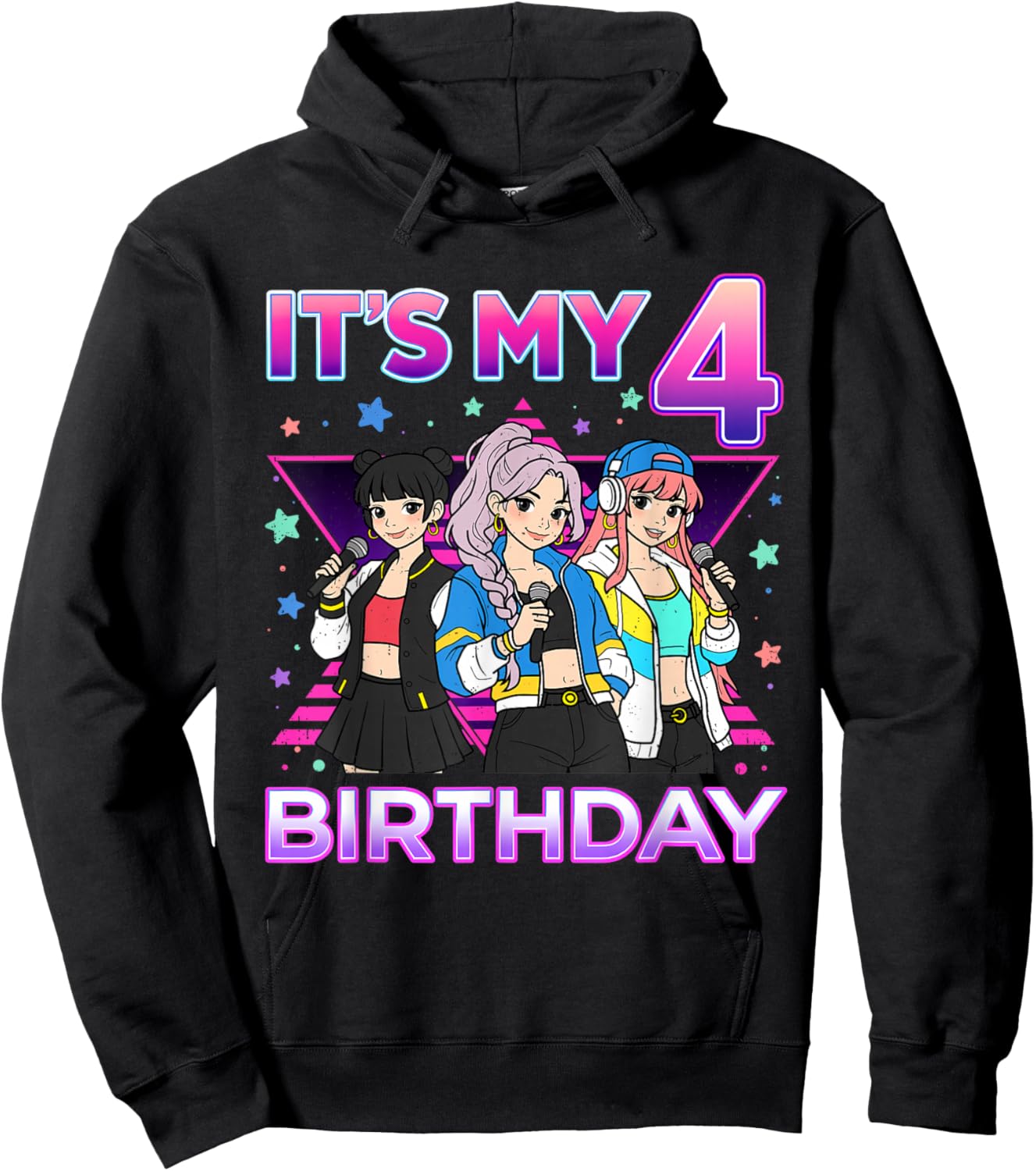 4 Years Old Birthday K pop Kids 4th Birthday Girls K-Pop Hoodie - Hoodie | Black