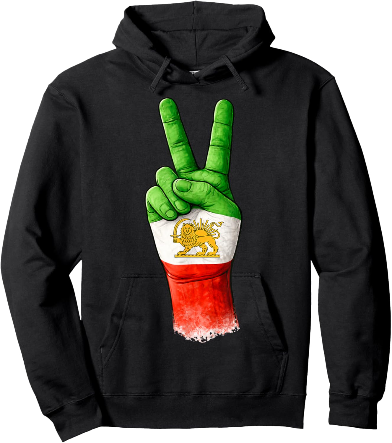 Iranian Freedom, Victory Hand with Iran Lion and Sun Flag Hoodie - Hoodie | Black