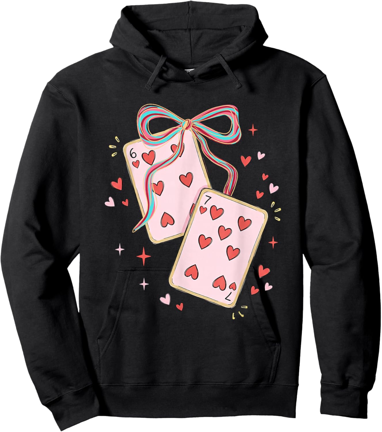 67 Playing Card Valentine Six Seven Coquette Bow Women Girls Hoodie - Hoodie | Black