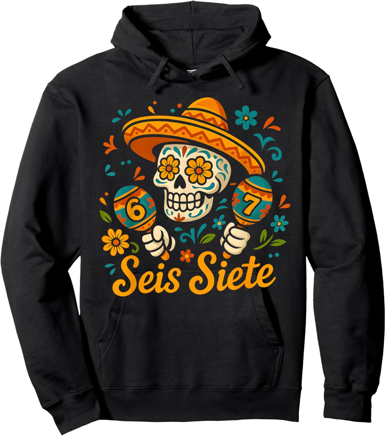 SEIS Siete Mexican Los Muertos Calaveras Sugar Skull 67 Boys Hoodie - Hoodie | Black