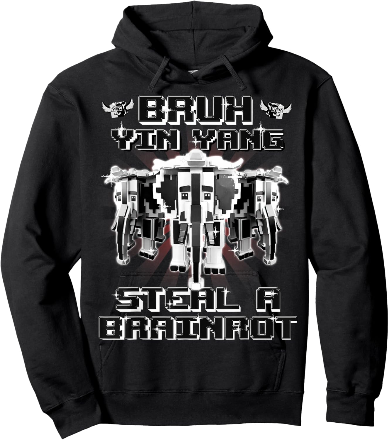 Bruh Yinyang Strawberry Elephant Brainrot for Boys Kids Teen Hoodie - Hoodie | Black