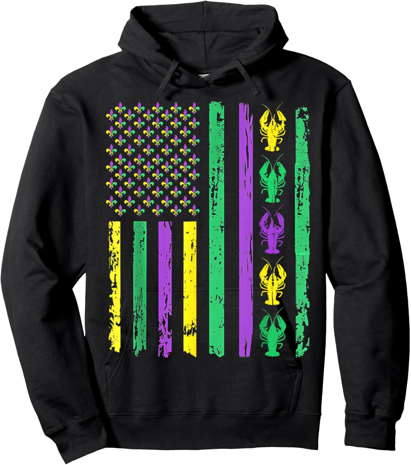 Carnival Mardi Gras USA American Flag Crawfish Parade Outfit Hoodie - Hoodie | Black