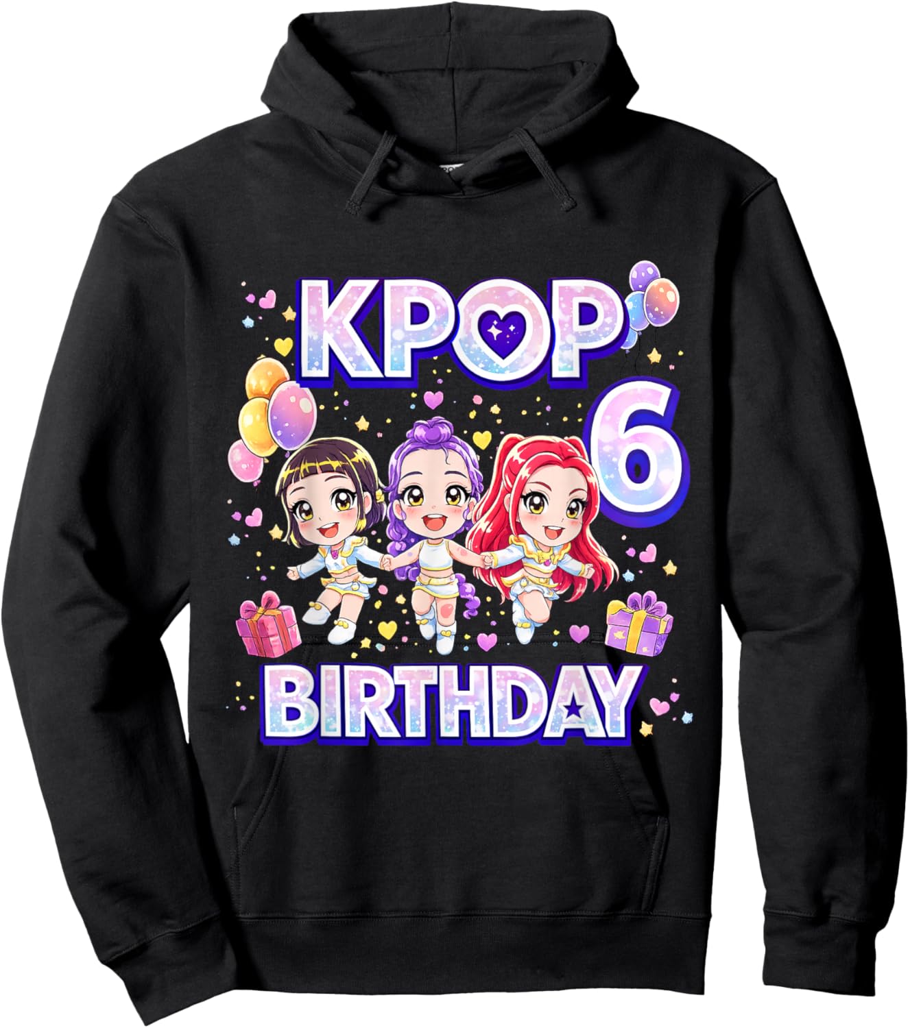 6 Years Old Birthday K pop Kids 6th Bday Girls K-pop Hoodie - Hoodie | Black