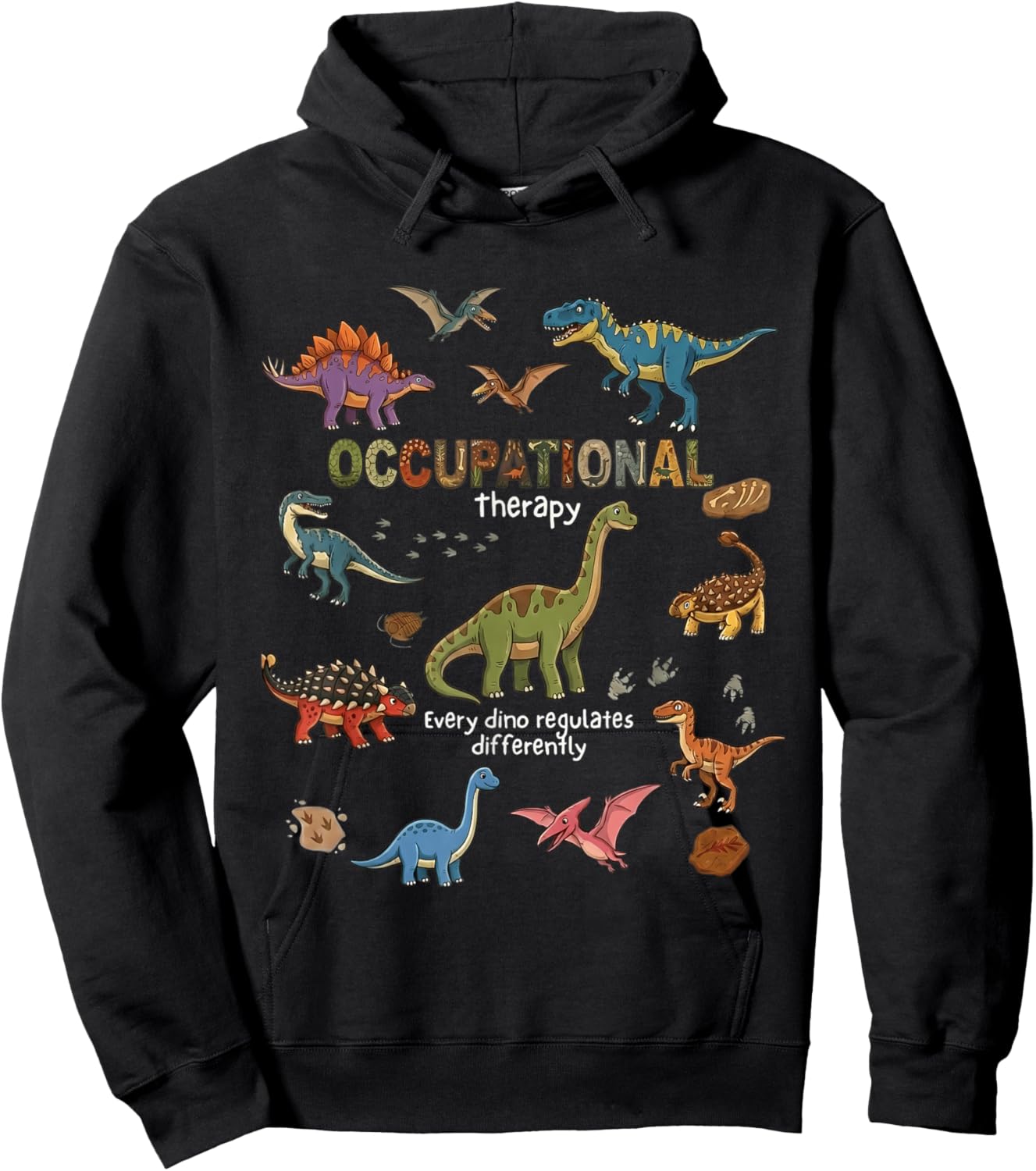 OT Occupational Therapy Retro Dinosaur Dino Vintage TRex Hoodie - Hoodie | Black