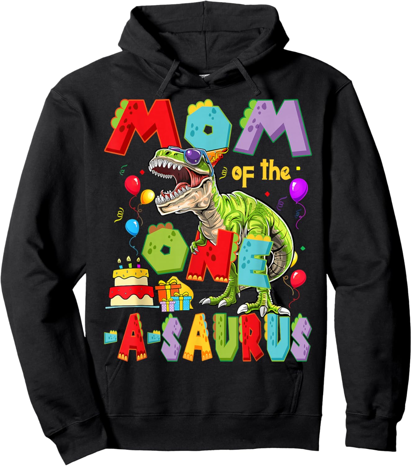 Mom of The One-A-Saurus 1st Birthday Boy Dinosaur Lover Hoodie - Hoodie | Black