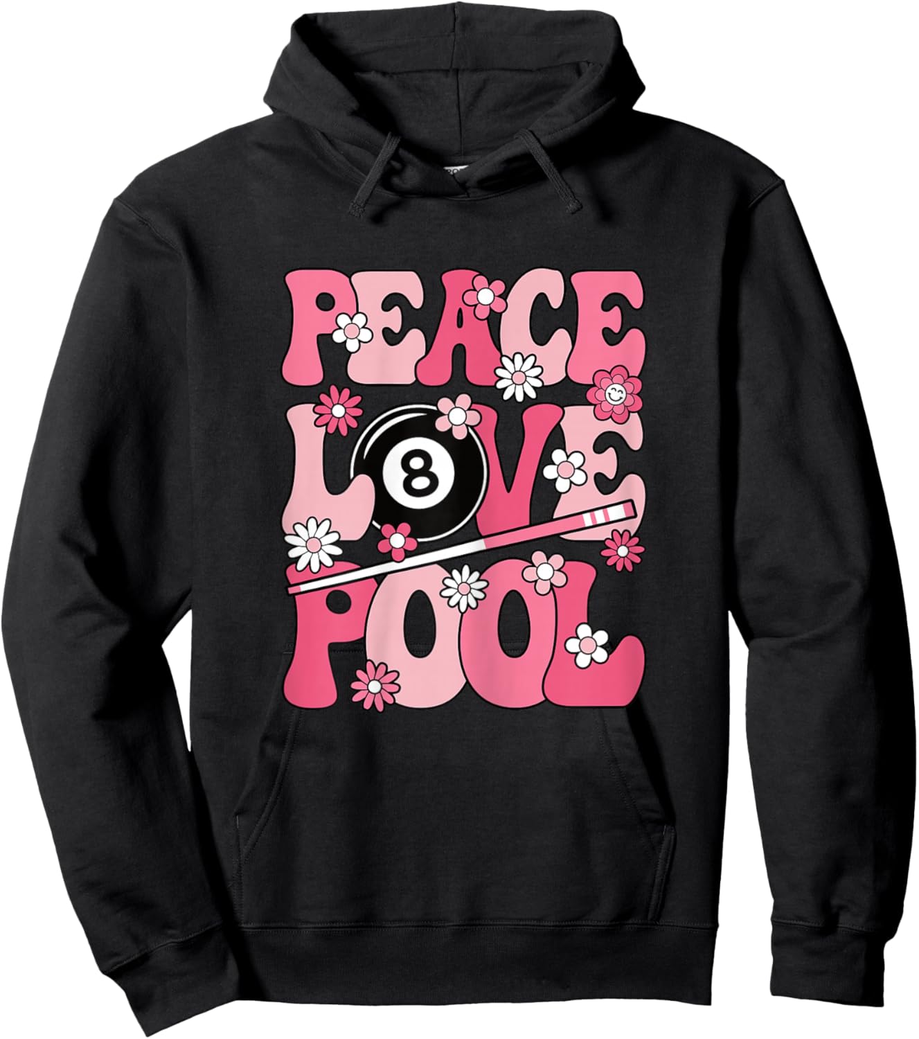 Peace Love Pool 8 Ball Billiard Player Women Girls Kids Hoodie - Hoodie | Black