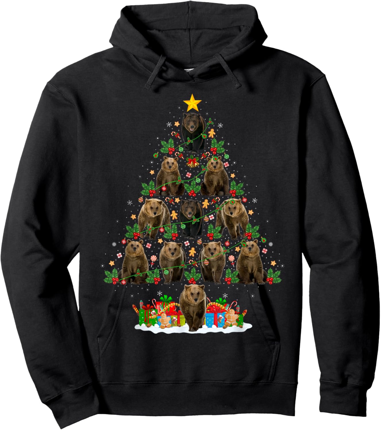 Bear Christmas Tree Lights Santa Bear Animal Lover Xmas Hoodie - Hoodie | Black