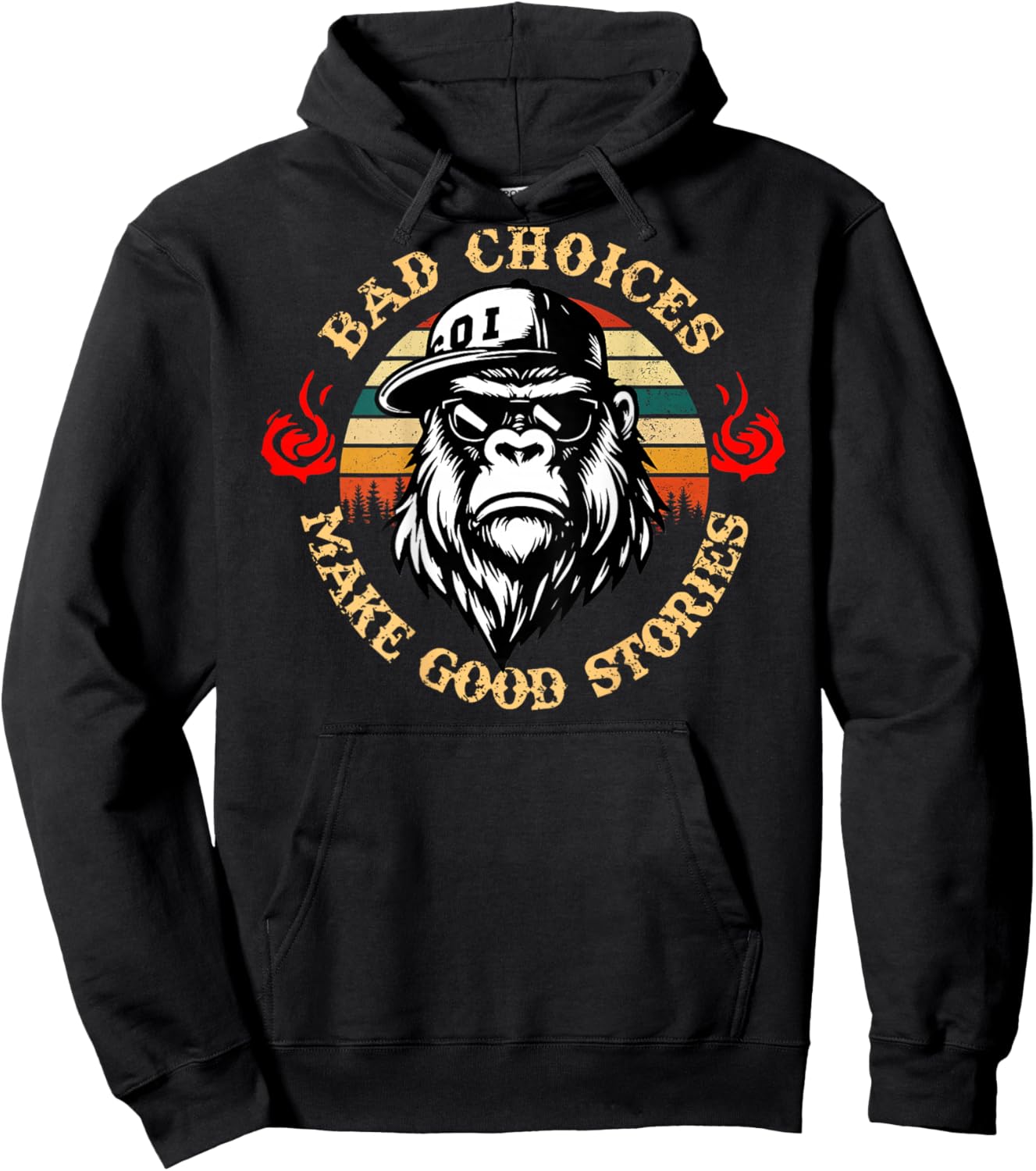 Bad Choices Make Good Stories Funny Monkey (On Back) Hoodie - Hoodie | Black