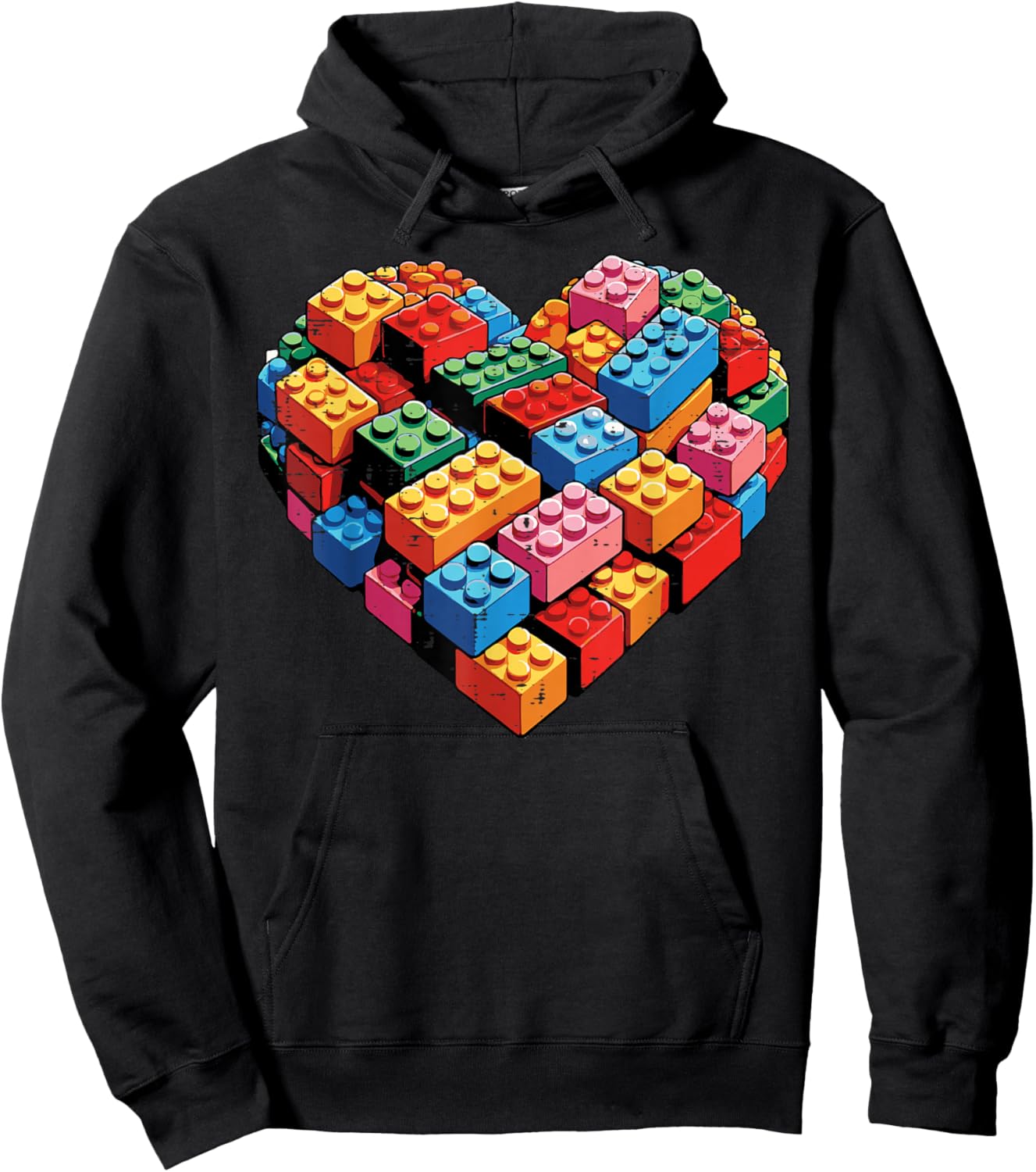 Valentines Day Heart Building Blocks Bricks Boys Kid Toddler Hoodie - Hoodie | Black