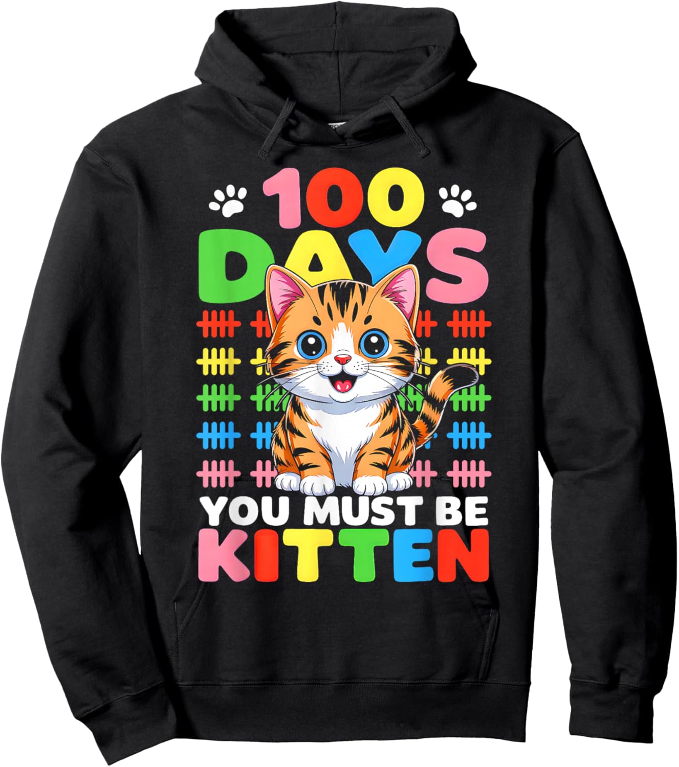Cute Cat 100 Days of School Girls Kids 100th Day of School Hoodie - Hoodie | Black