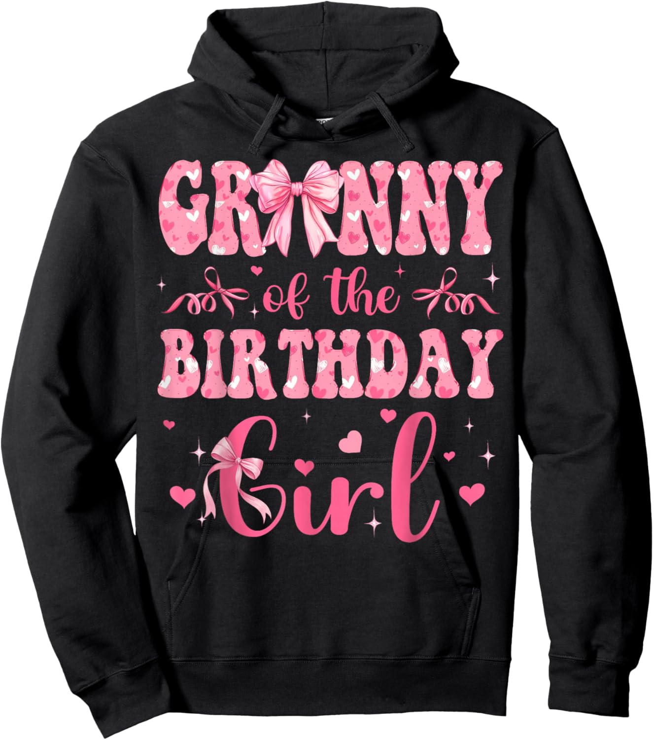 Granny of The Birthday Girl Matching Pink Coquette Bow Hoodie - Hoodie | Black
