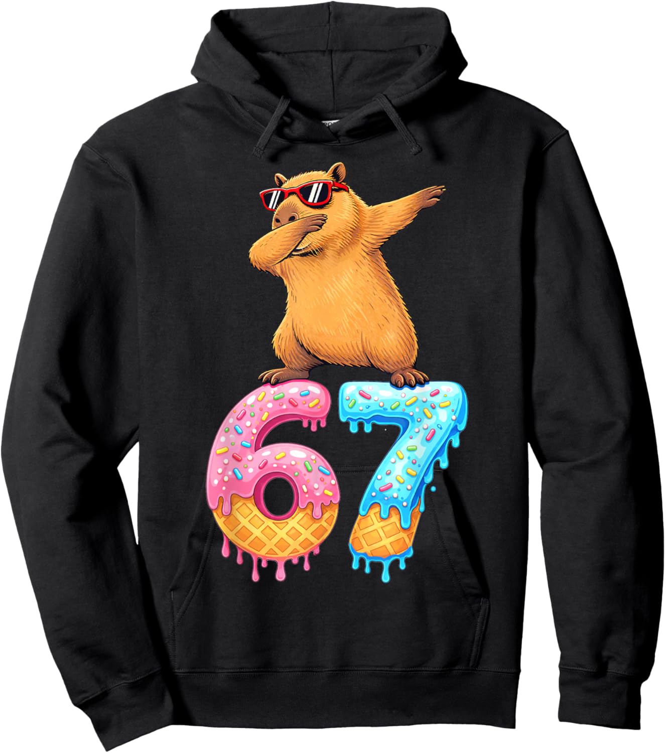 Capybara Dabbing 67 Ice Cream Drip 67 Birthday Boys Girls Hoodie - Hoodie | Black