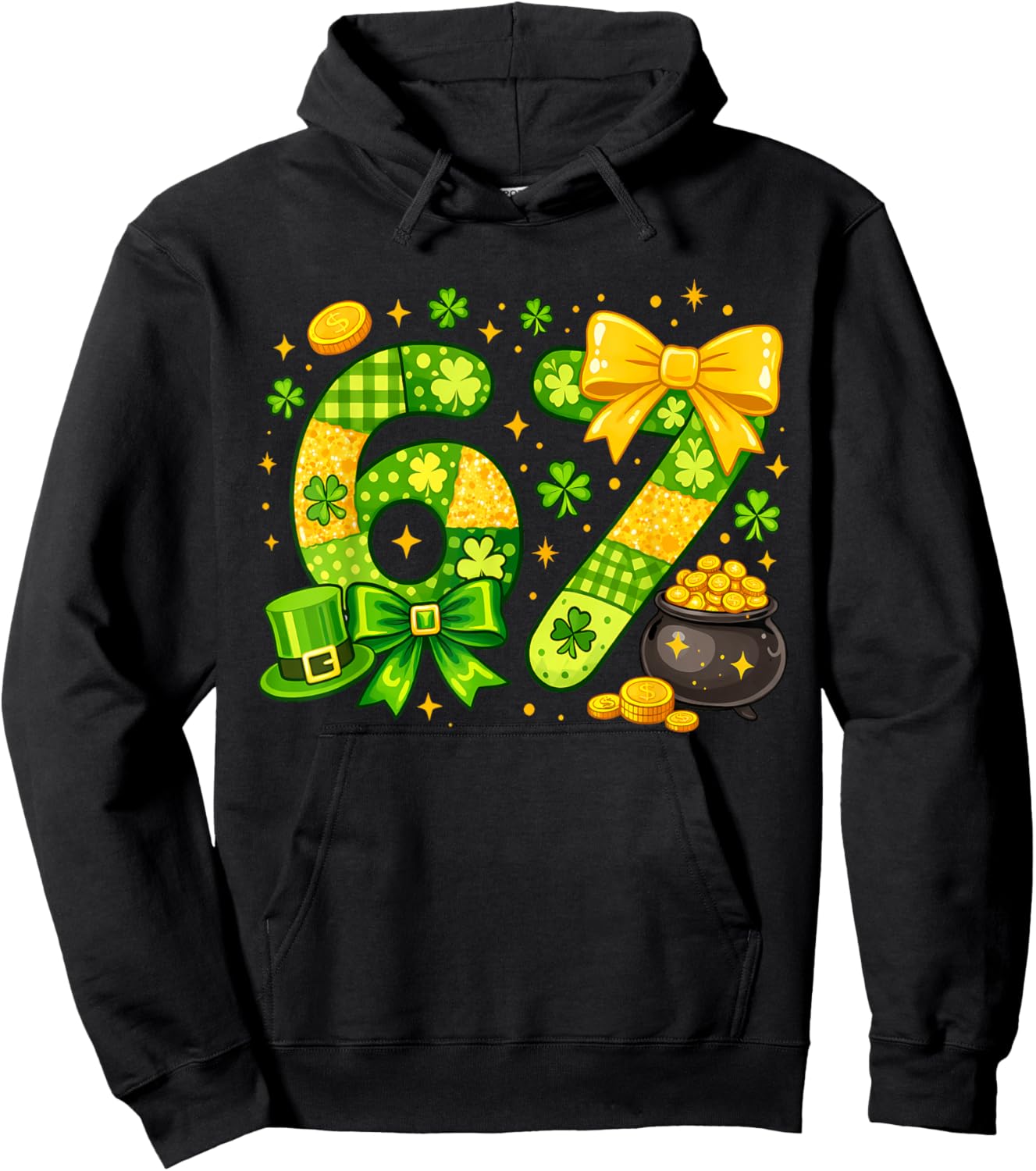 Funny Six Seven 67 Meme St Paddy's Kid Girl St Patrick's Day Hoodie - Hoodie | Black