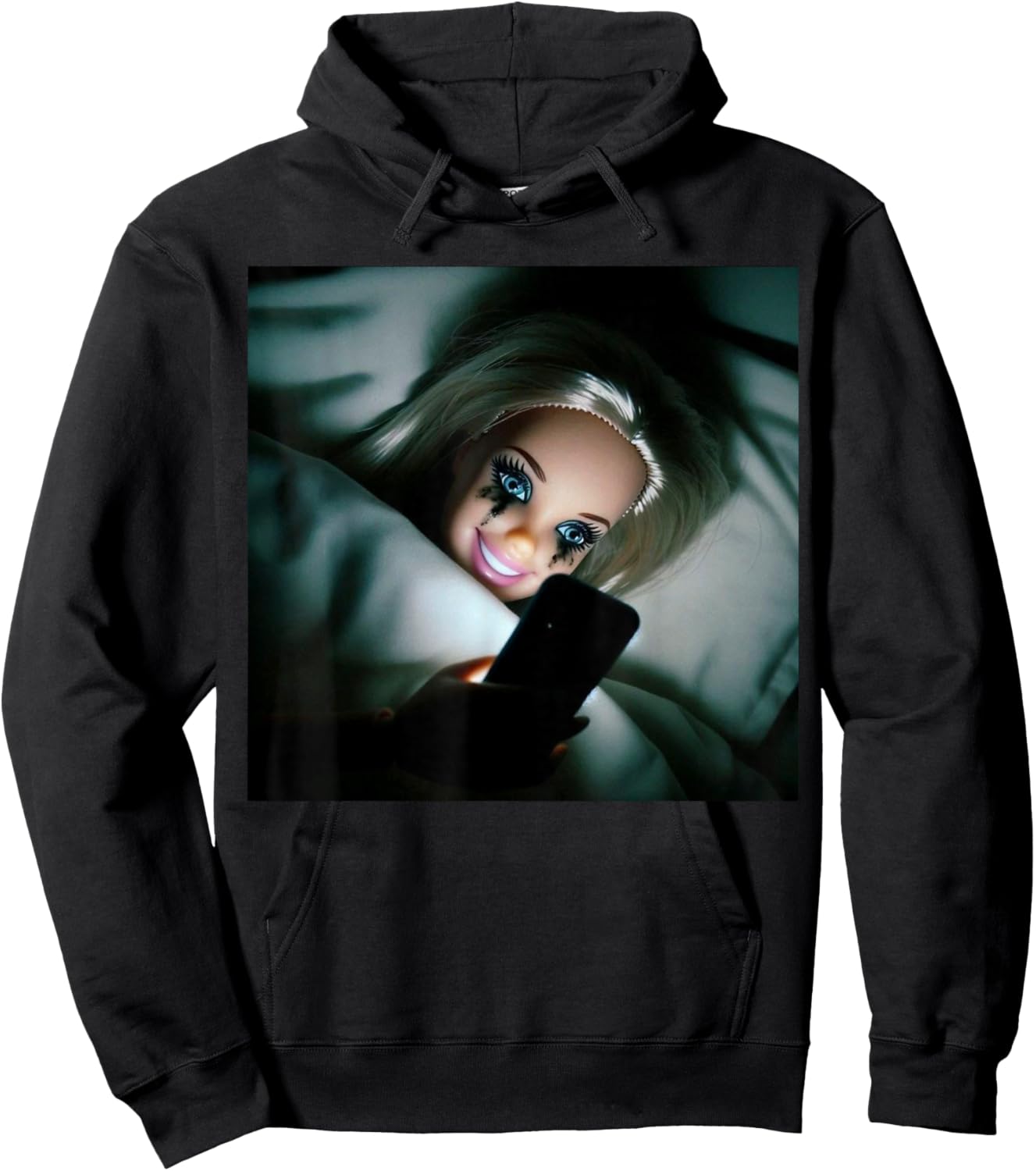 Funny Doll Crying Face Meme Scrolling Sarcastic Humor Gift Hoodie - Hoodie | Black